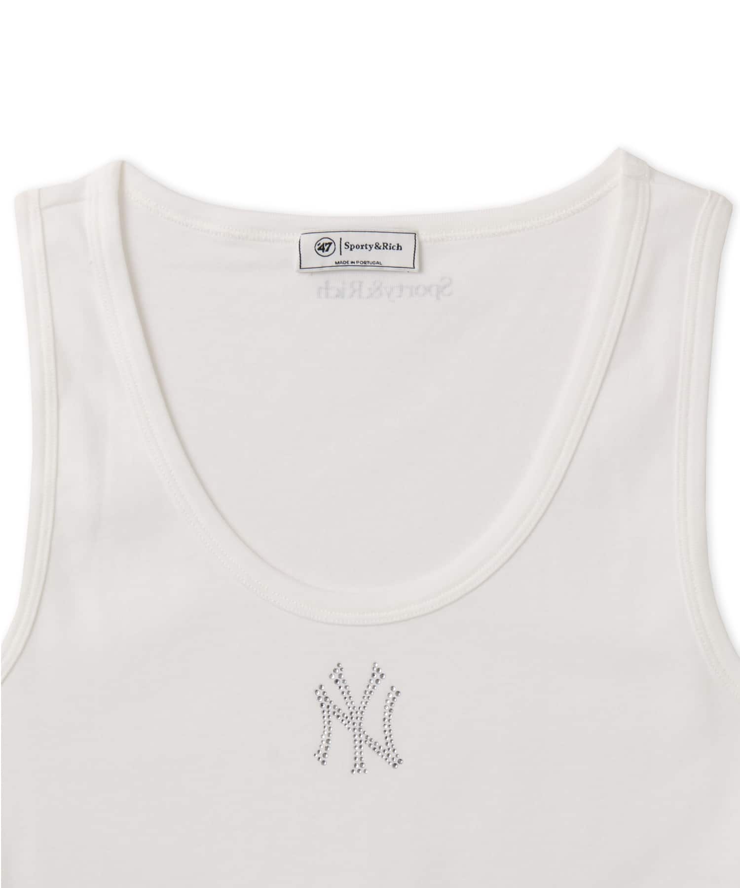 SPORTY＆RICH Yankees Krystal Cropped Tank White/Dark Navyの画像