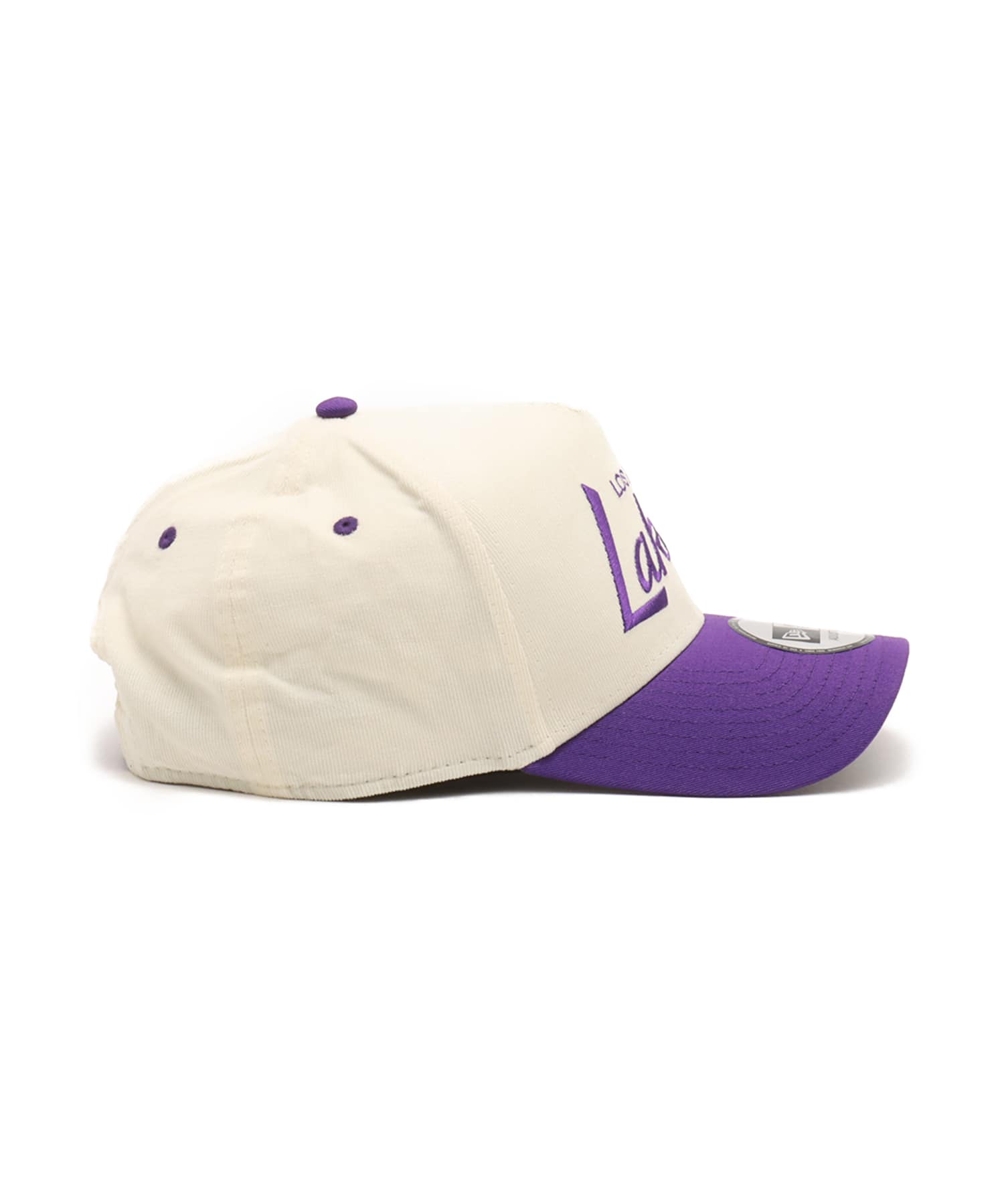 NEW ERA 9FORTY A-FRAME SUMMER CORDUROY Los Angeles Lakers CHROME TRUE PURPLE VISOR PURPLEの画像