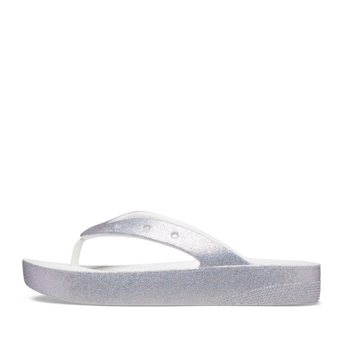 Crocs Classic Platform Glitter Flip White の画像
