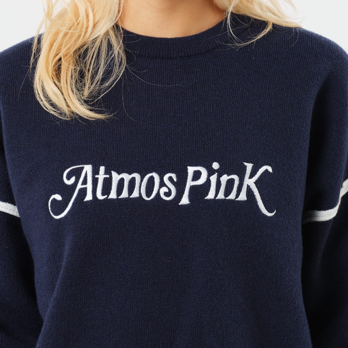 atmos pink Logo Knit Top NAVY の画像