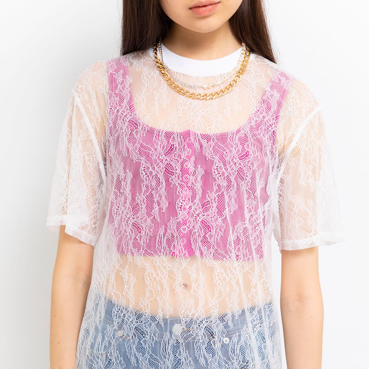 ANNA SUI NYC ボタニカルモチーフ レース ロングドレス WHITEの画像