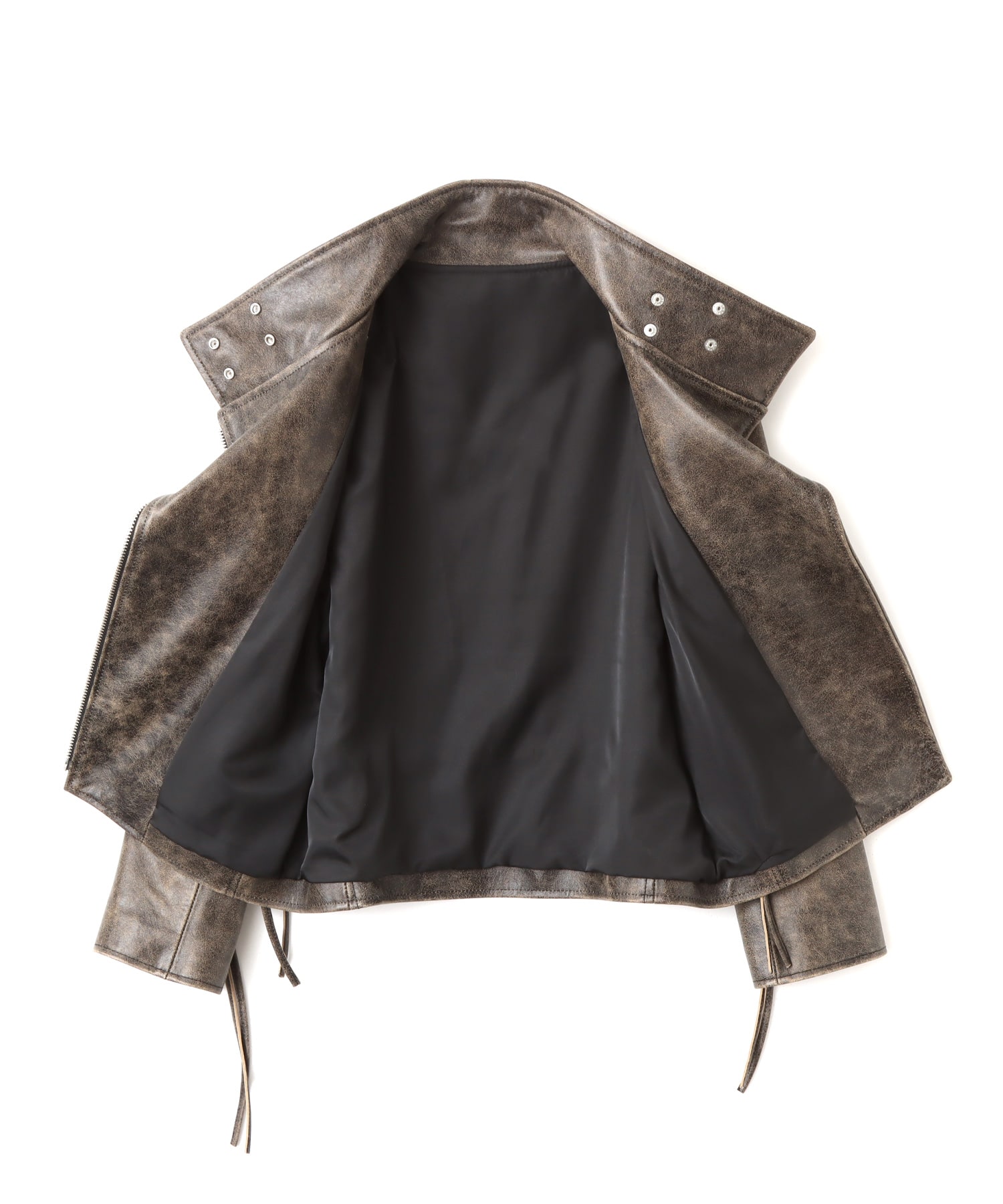 atmos pink Distressed Leather Jacket BROWNの画像