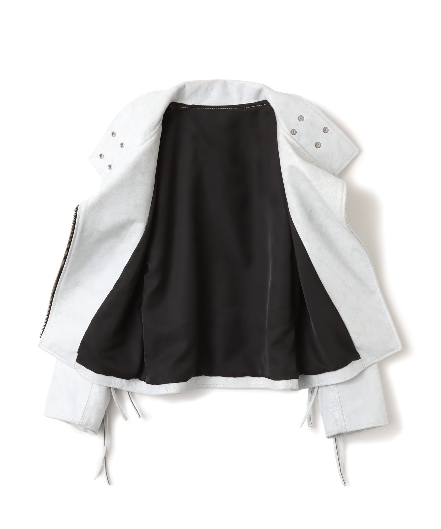 atmos pink Distressed Leather Jacket WHITEの画像
