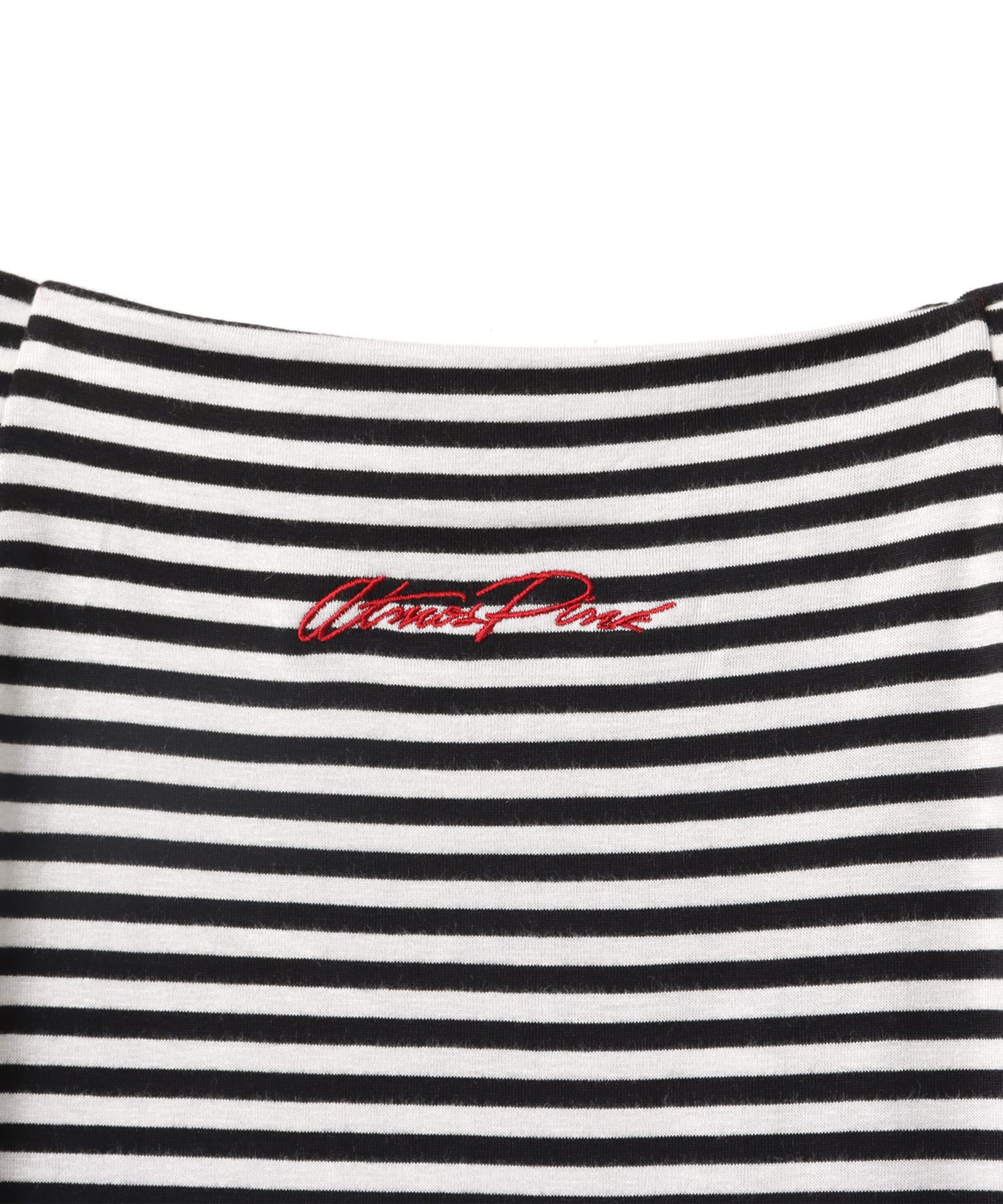 atmos pink Border Off-Shoulder T-shirt WHITEの画像