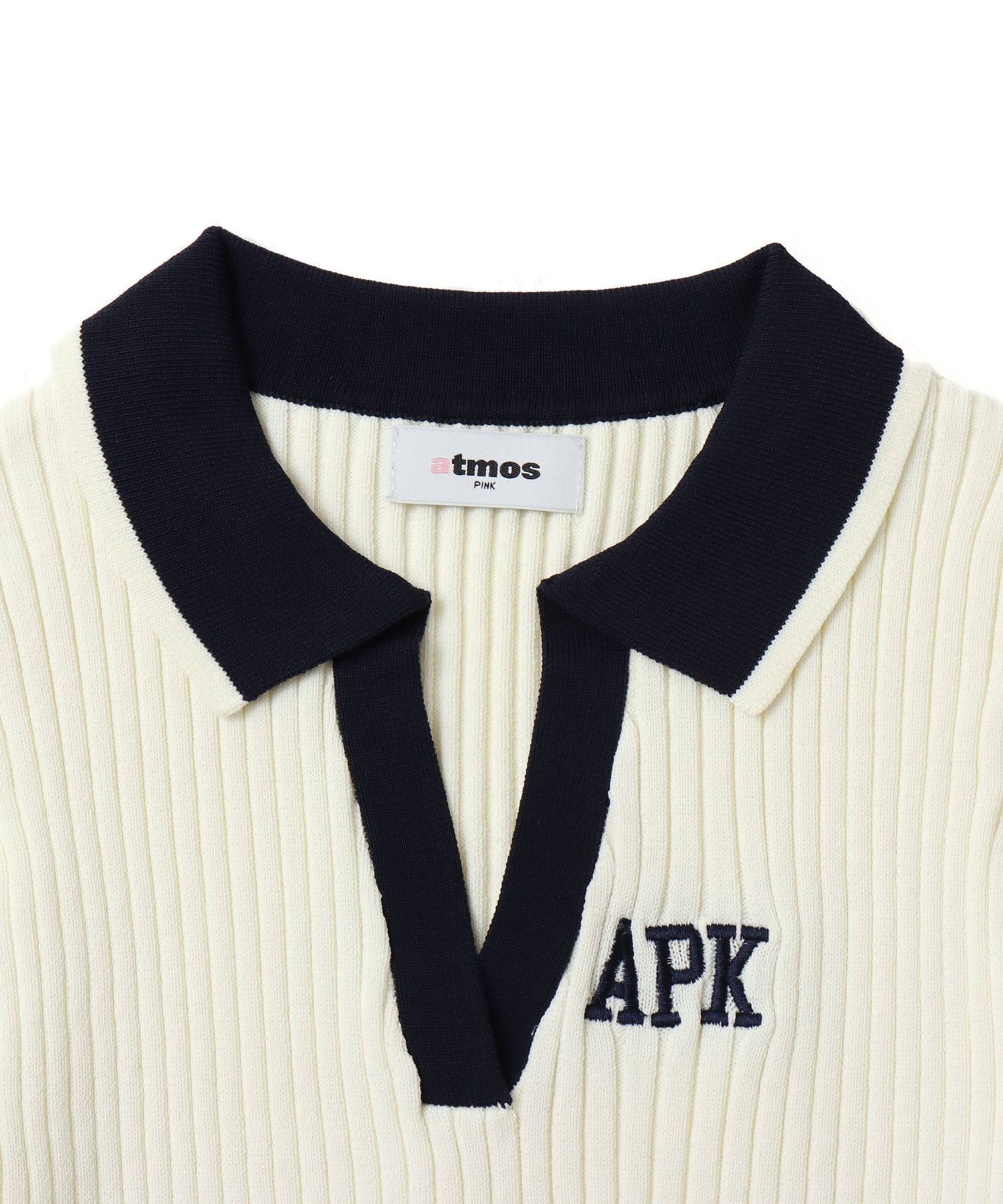 atmos pink Cheer Rib Knit Polo Shirt WHITEの画像