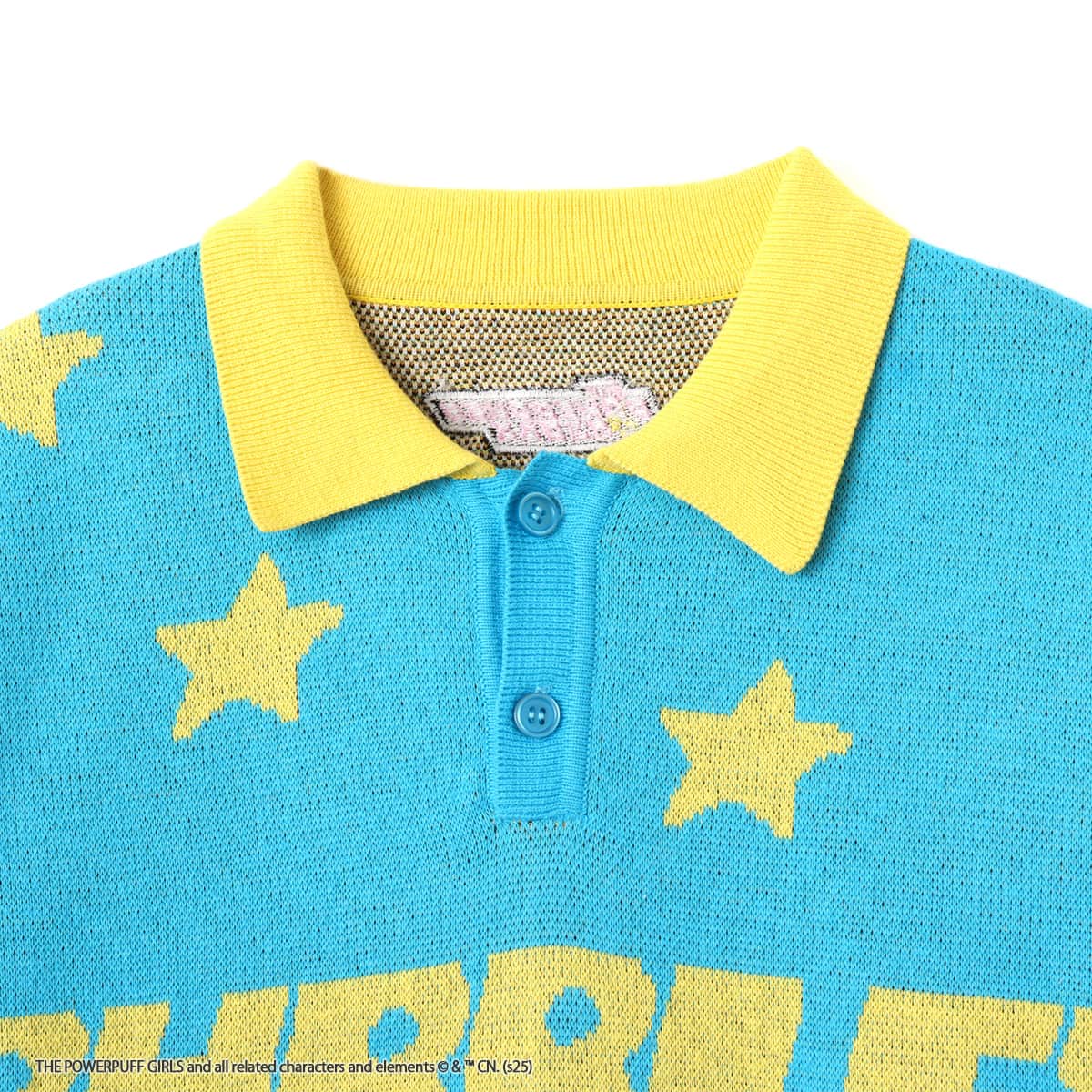 The Powerpuff Girls X atmos pink Jacquard Knit Polo Shirt BLUEの画像