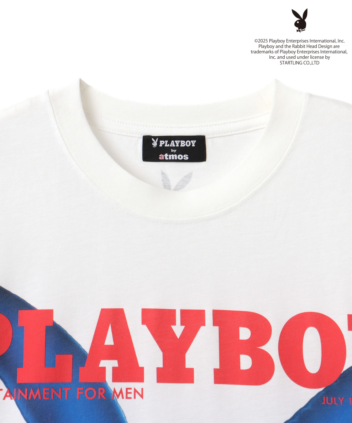 PLAYBOY x atmos pink Big T-shirt WHITE X BLUEの画像