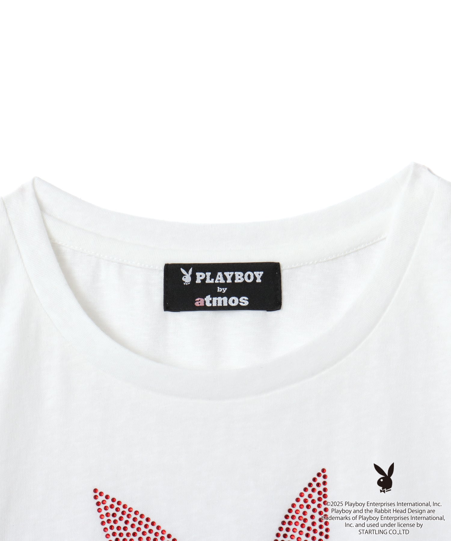 PLAYBOY x atmos pink Rhinestone T-shirt WHITEの画像