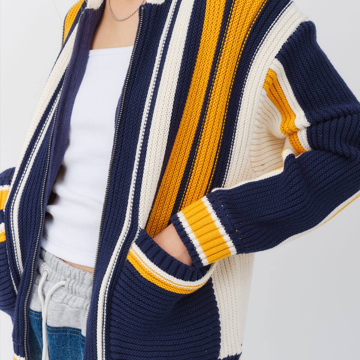 atmos pink Stripe Knit Cardigan YELLOWの画像