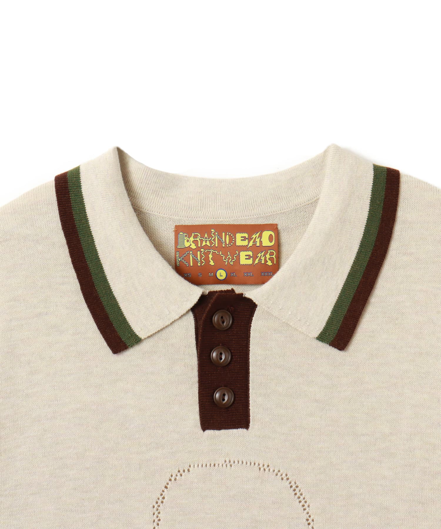 BRAIN DEAD LOGO HEAD POINTELLE POLO NATURALの画像
