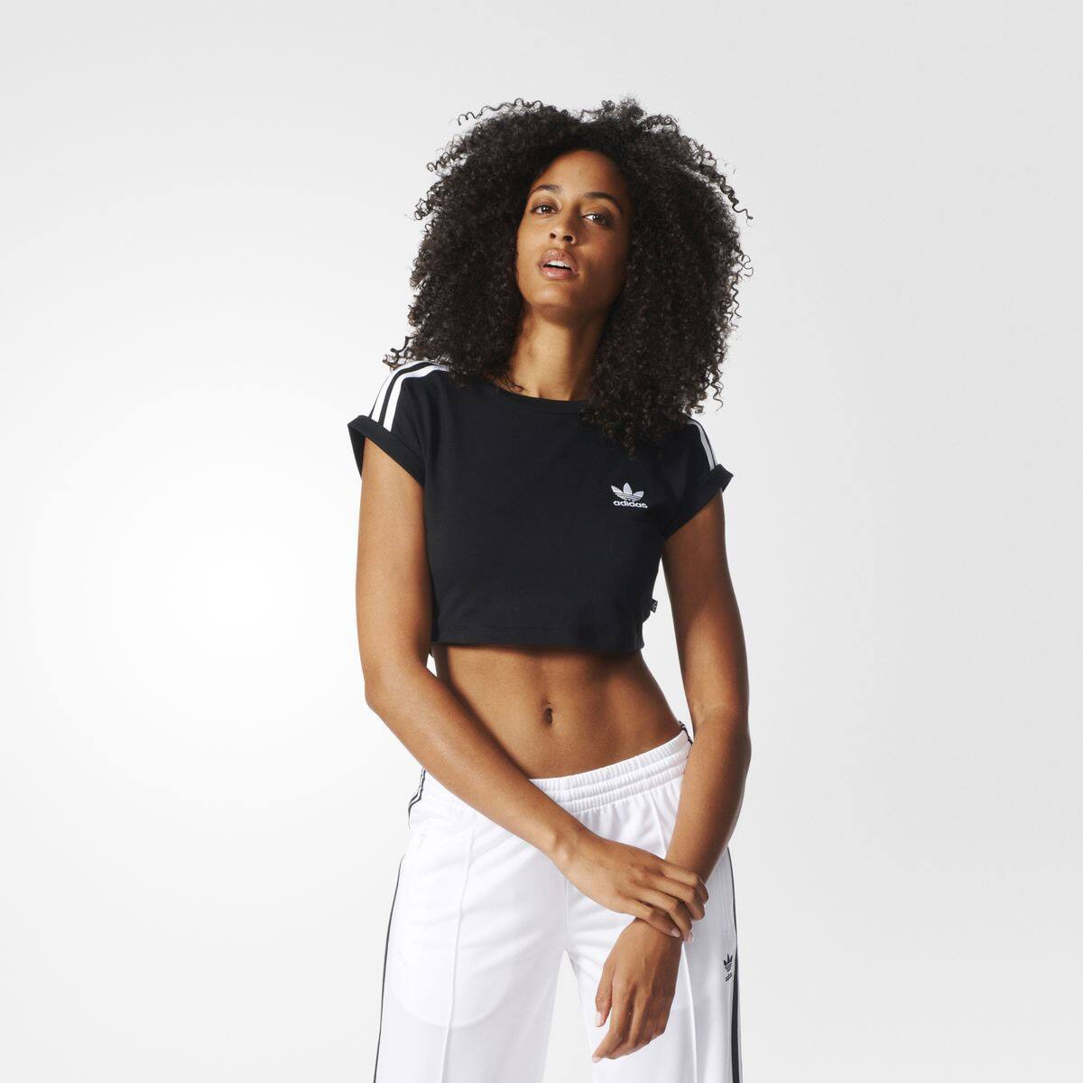 adidas three stripe crop top