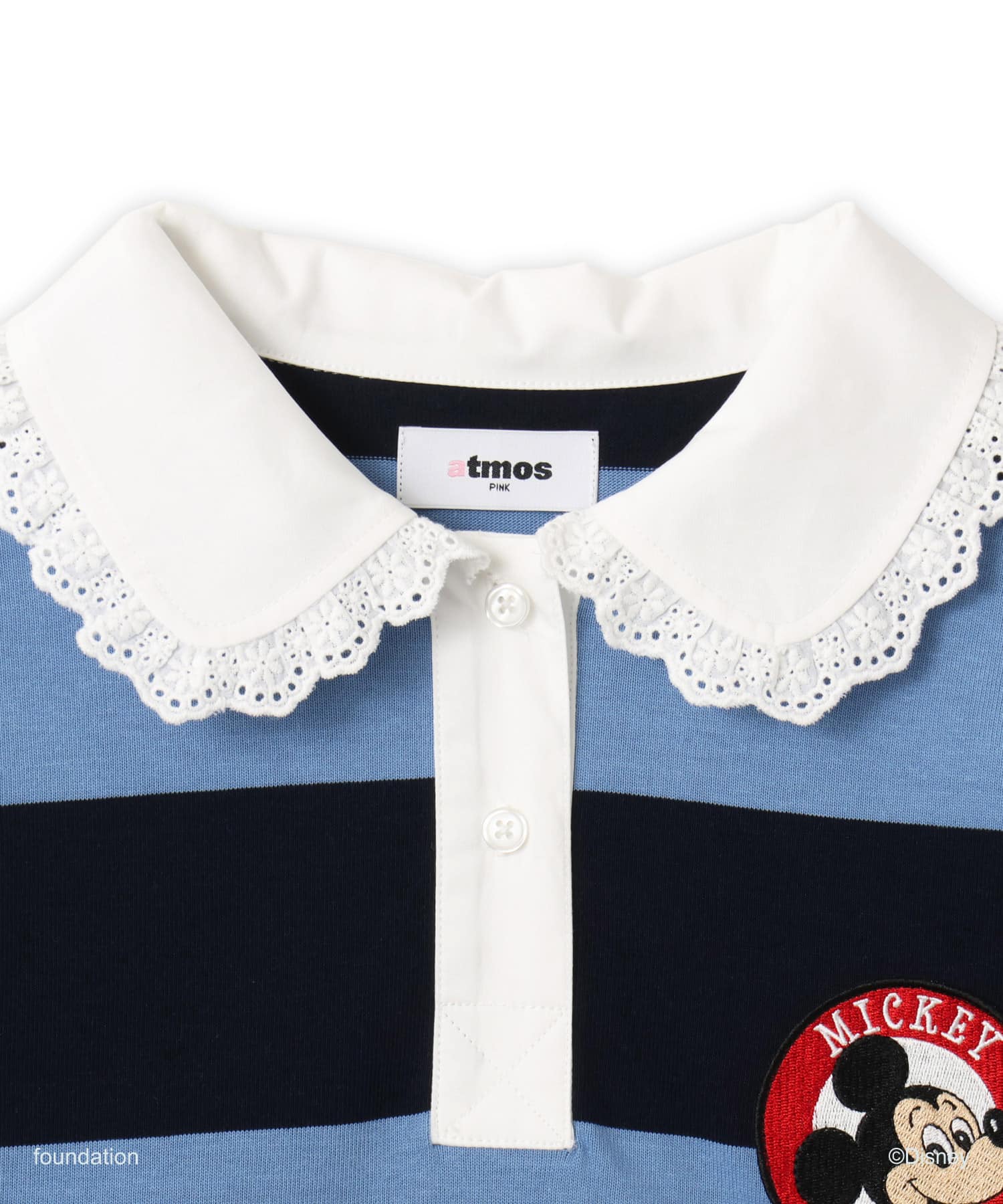 MICKEY & MINNIE / atmos pink Rugger Polo Long Sleeves T-shirt BLUEの画像