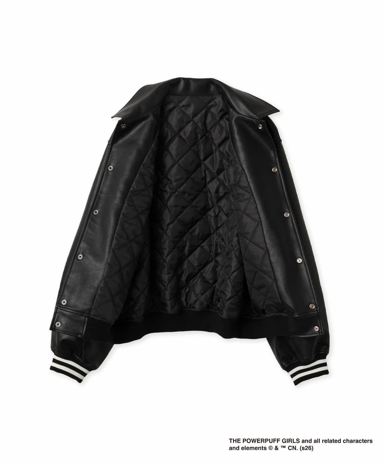 The Powerpuff Girls x atmos pink Faux Leather Jacket BLACKの画像