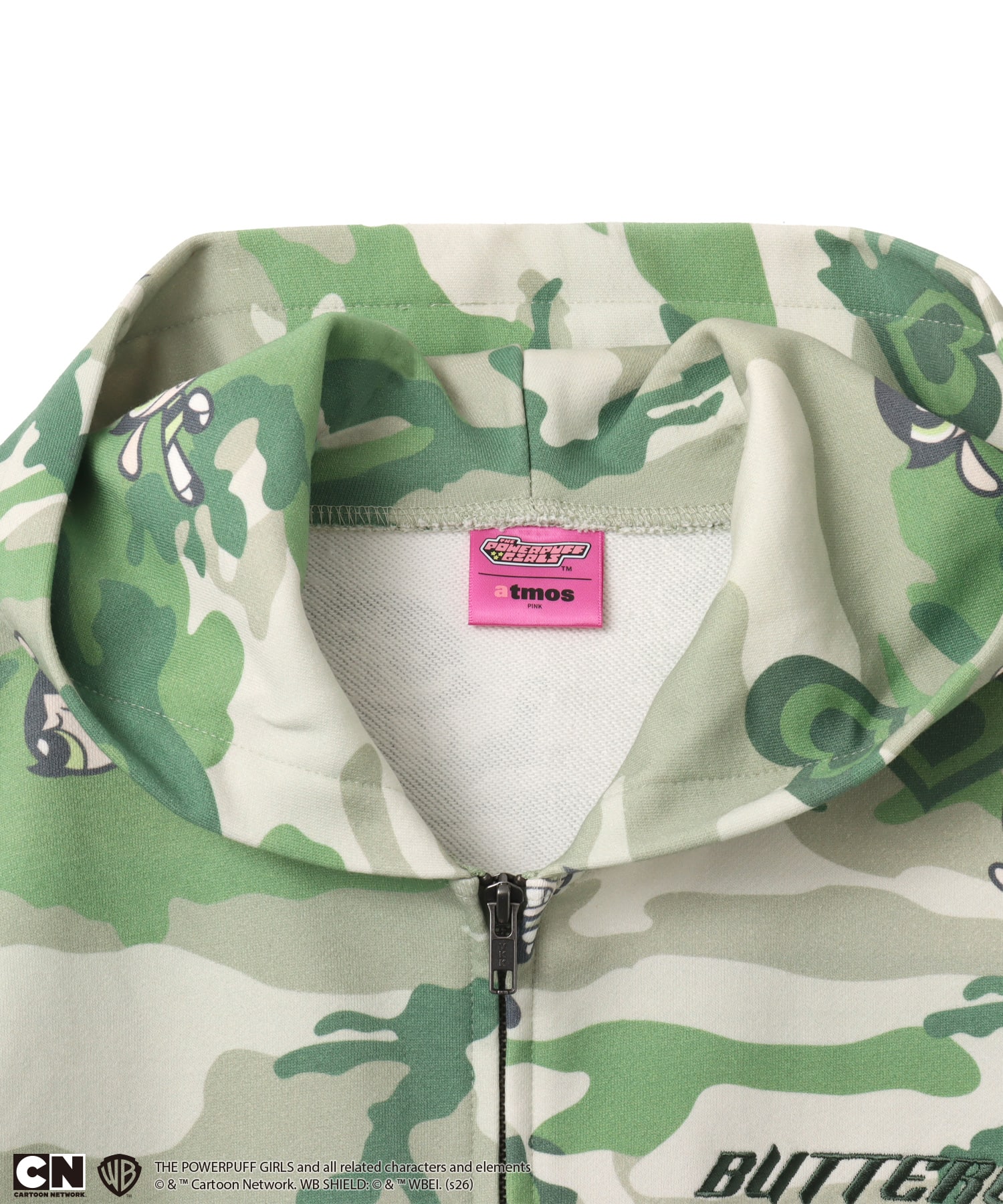 The Powerpuff Girls x atmos pink Camouflage Zip-up Hoodie GREENの画像