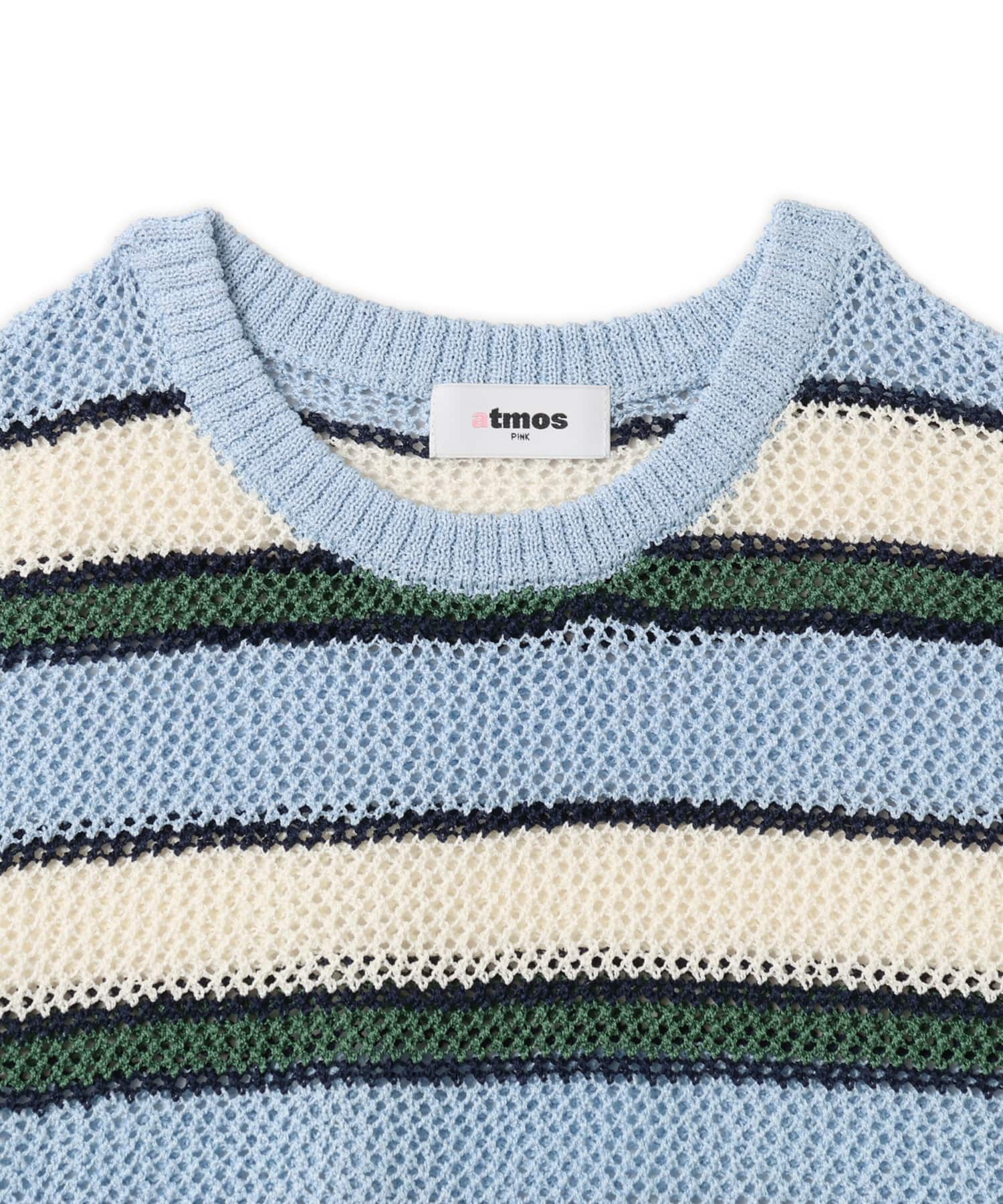 atmos pink Border Mesh Knit Tops BLUEの画像