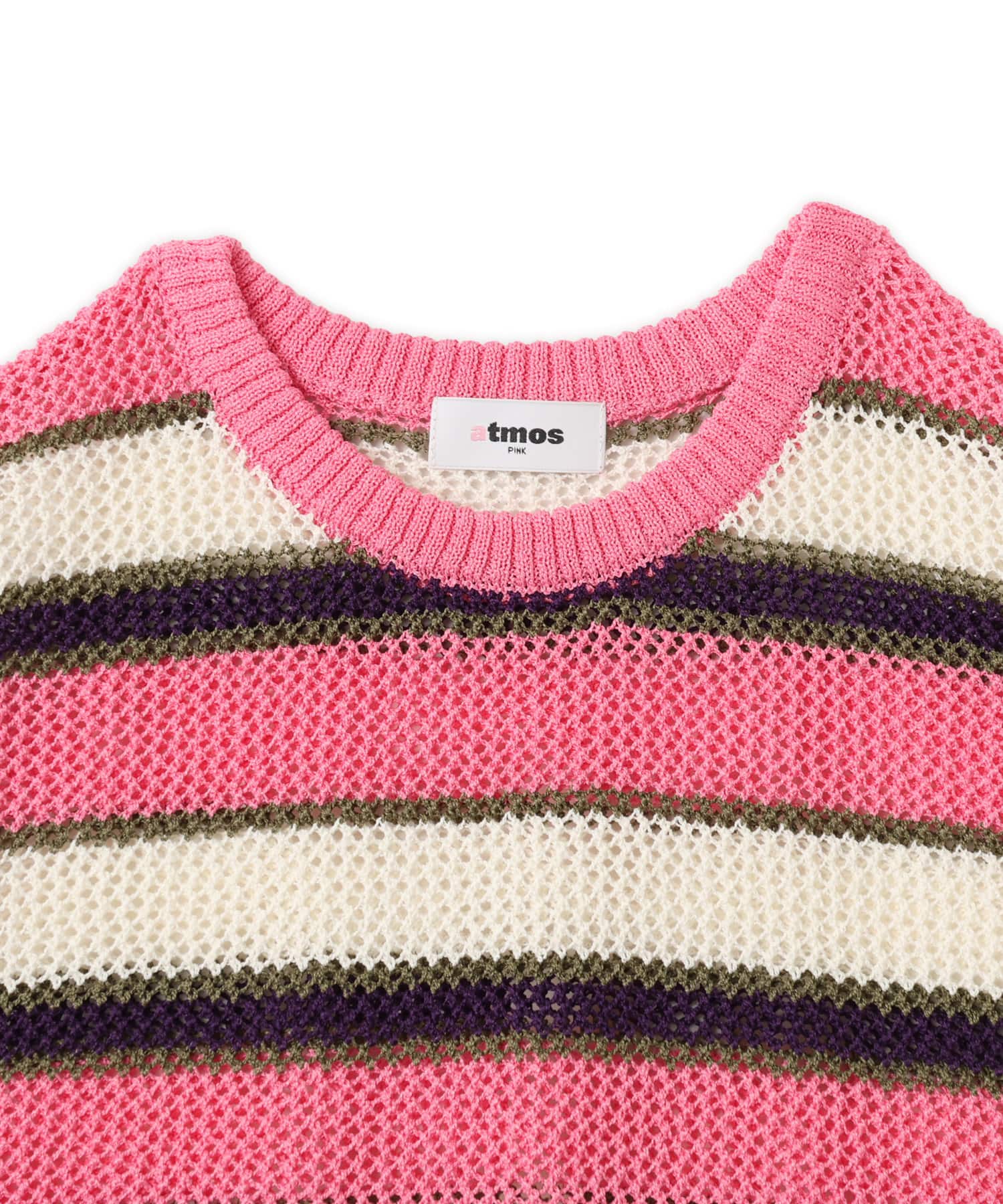 atmos pink Border Mesh Knit Tops PINKの画像