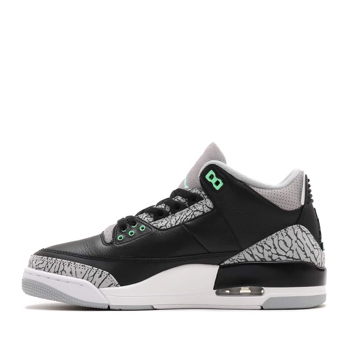 JORDAN BRAND AIR JORDAN 3 RETRO BLACK/GREEN GLOW-WOLF GREY-WHITE