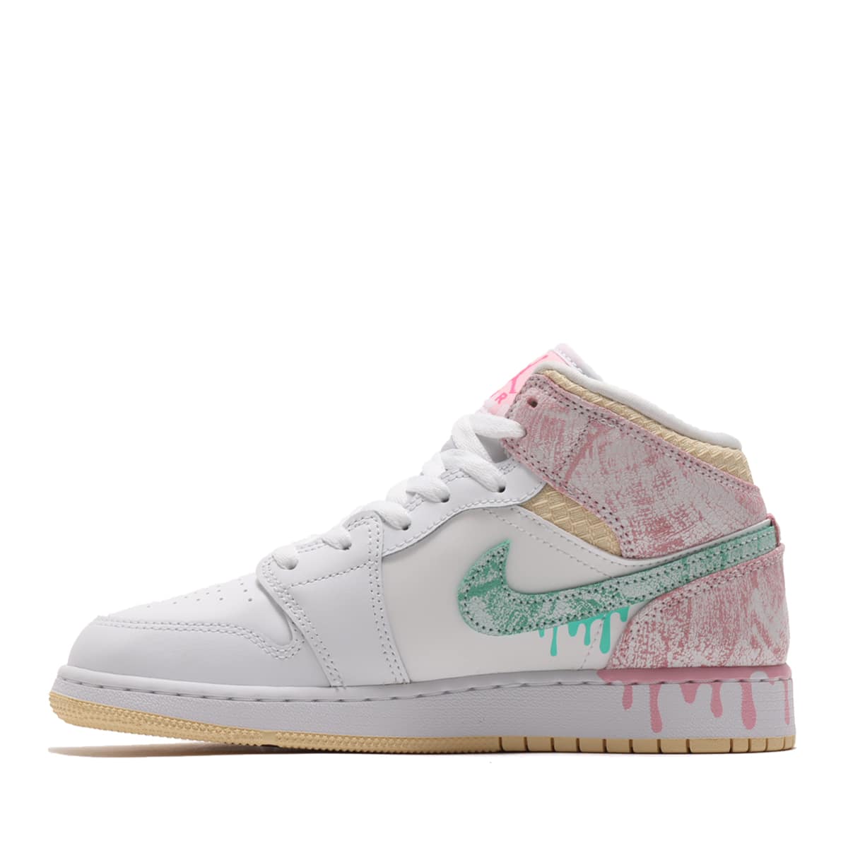 JORDAN BRAND AIR JORDAN 1 MID SE (GS) WHITE/GREEN GLOW-ARCTIC PUNCH 21SP-Iの画像