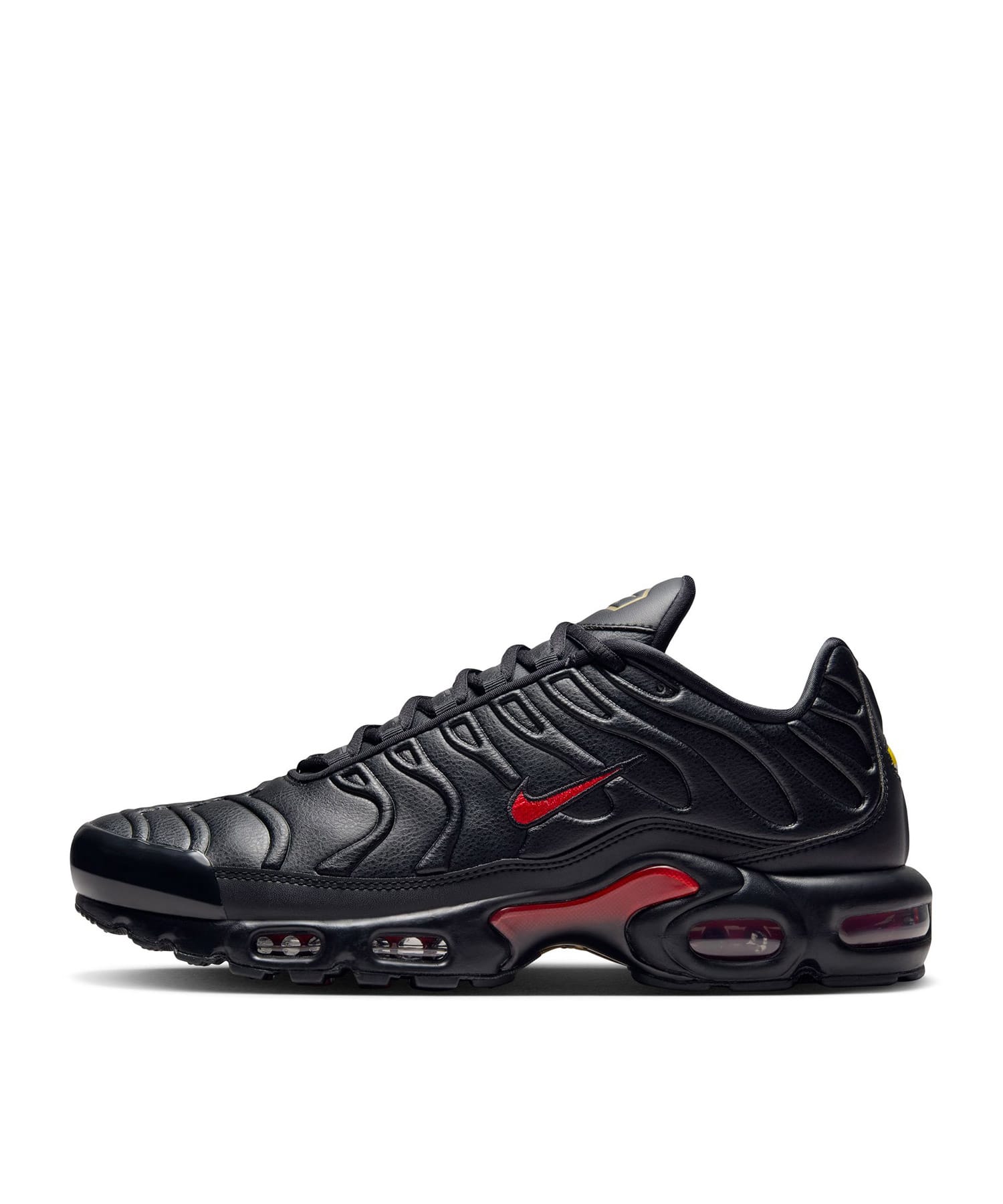 NIKE AIR MAX PLUS PRM BLACK/UNIVERSITY RED-BLACK-METALLIC GOLD の画像