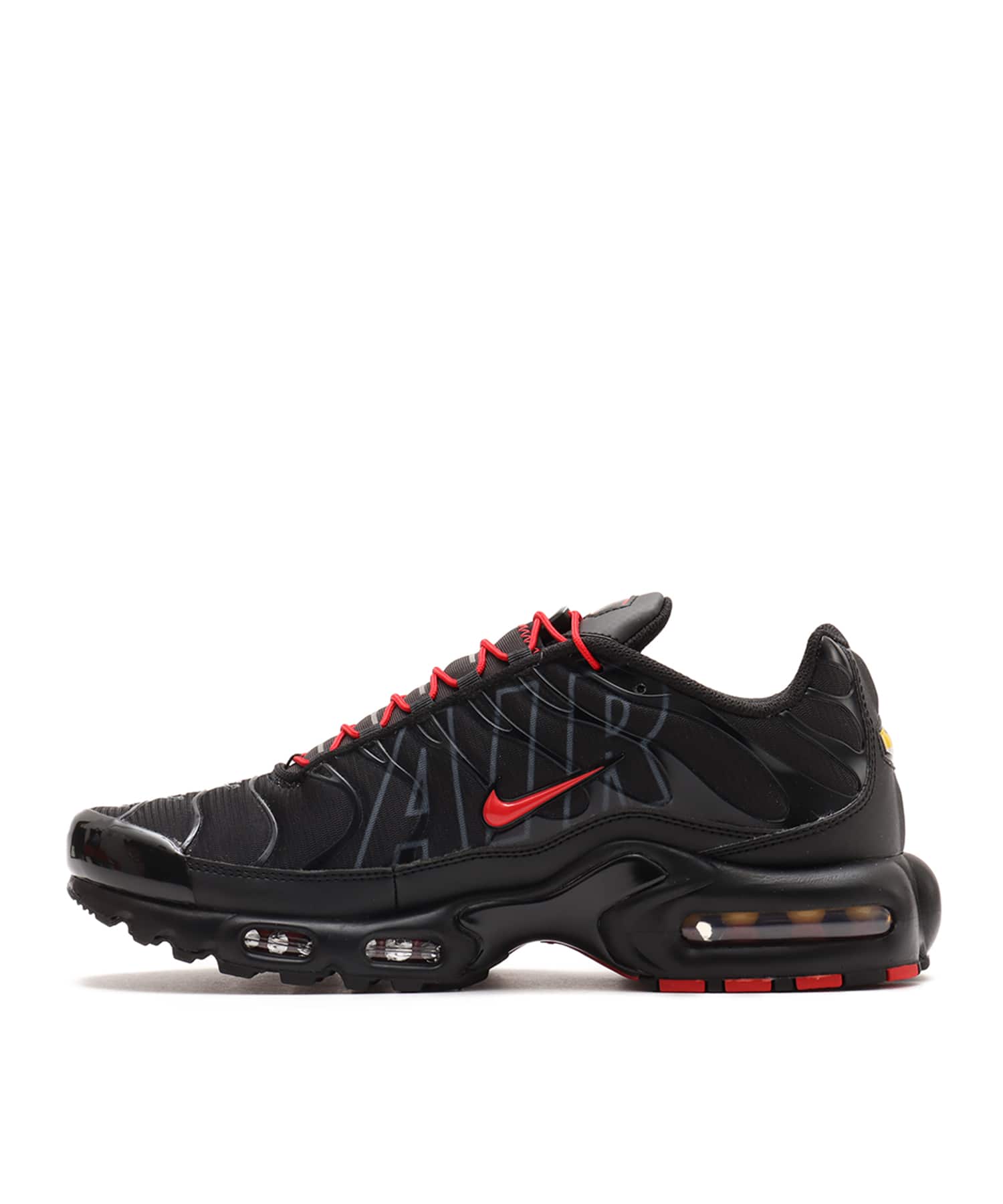NIKE AIR MAX PLUS BLACK/UNIVERSITY RED-WOLF GREYの画像