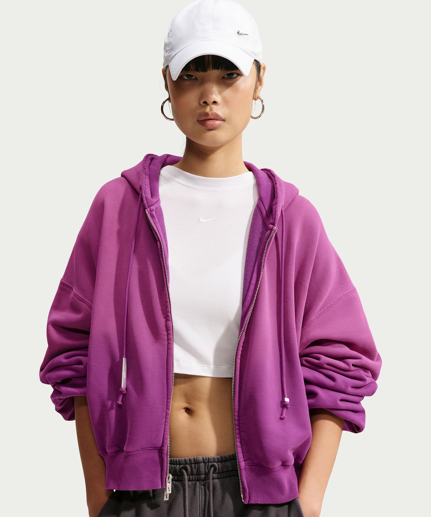 NIKE W NRG NK STUDIO FLEECE HOODIE BOLD BERRYの画像