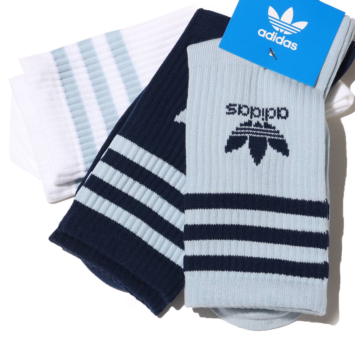 adidas CREW SOCKS 3STRIPES ワンダーブルー/ナイトインディゴ/ホワイトの画像