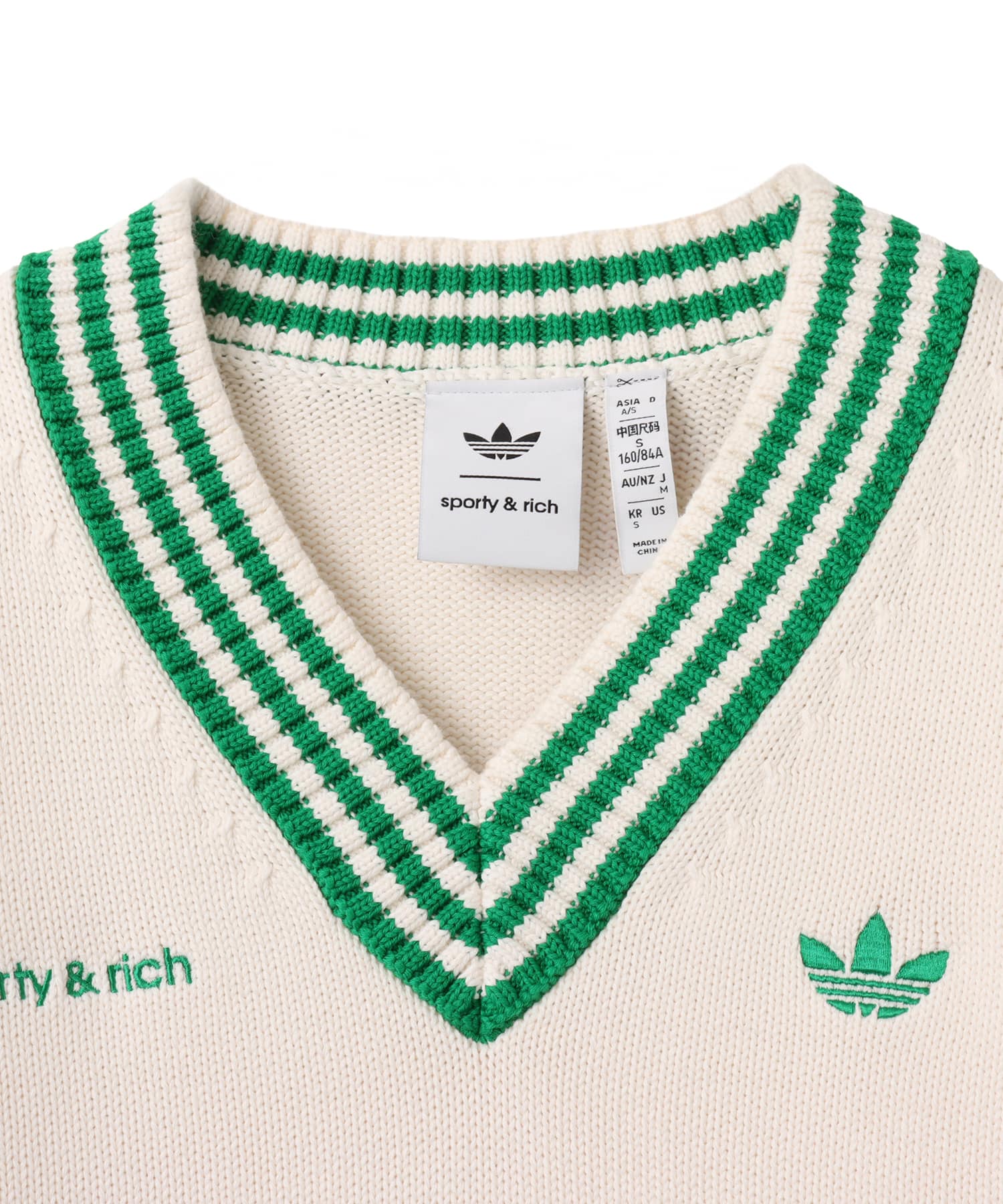 adidas SPORTY & RICH V-NECK SWEATSHIRT オフホワイト/ナイトネイビーの画像