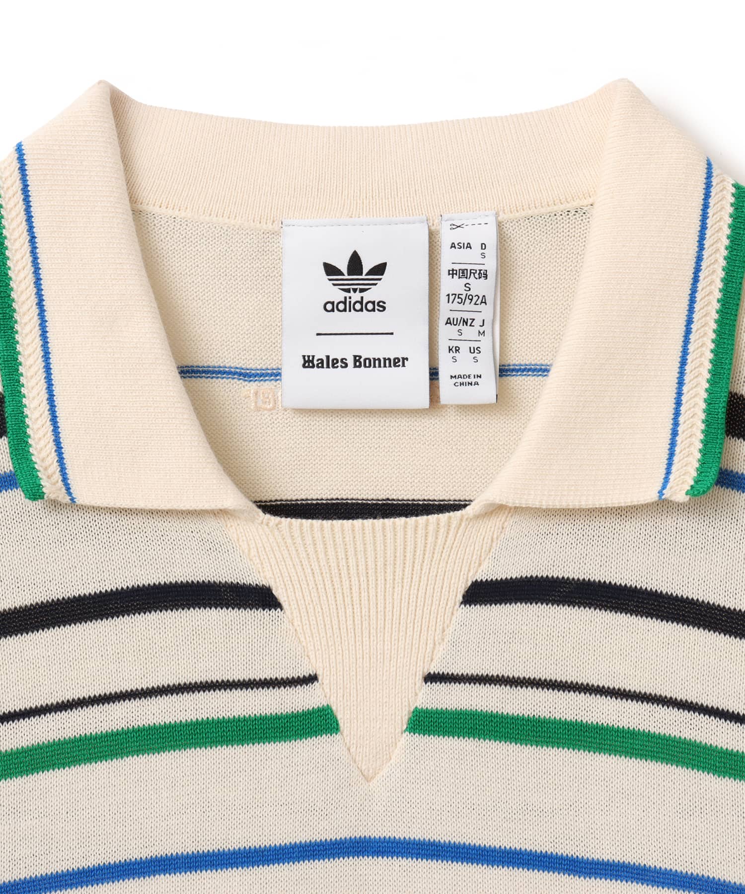 adidas WALES BONNER KNIT POLO SHIRT ワンダーホワイト/グリーン/ブルーバード/ナイトインディゴの画像