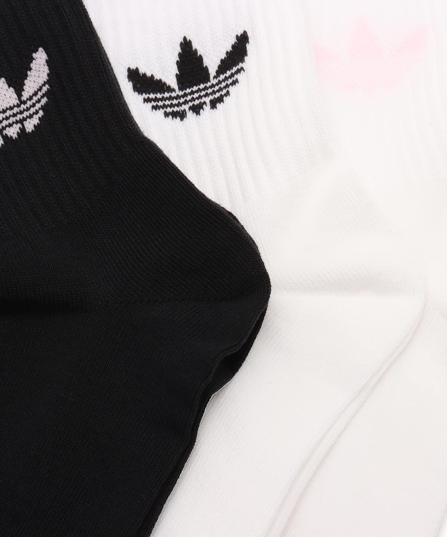 adidas 3-STRIPES CREW SOCKS 3 PAIRS ホワイト/ブラック/クリアピンクの画像