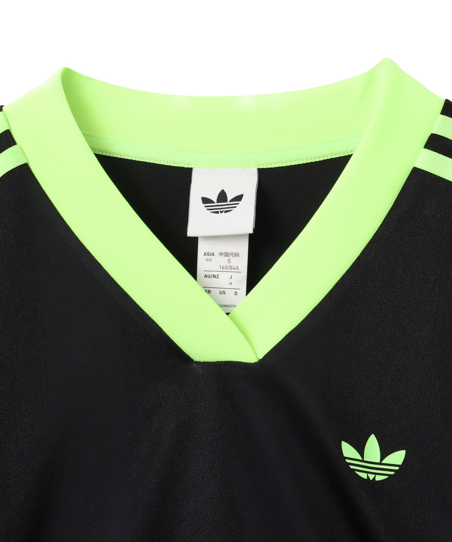 adidas ADICOLOR FOOTBALL JACQUARD CROP LONG-SLEEVE TOP ブラック/シグナルグリーンの画像