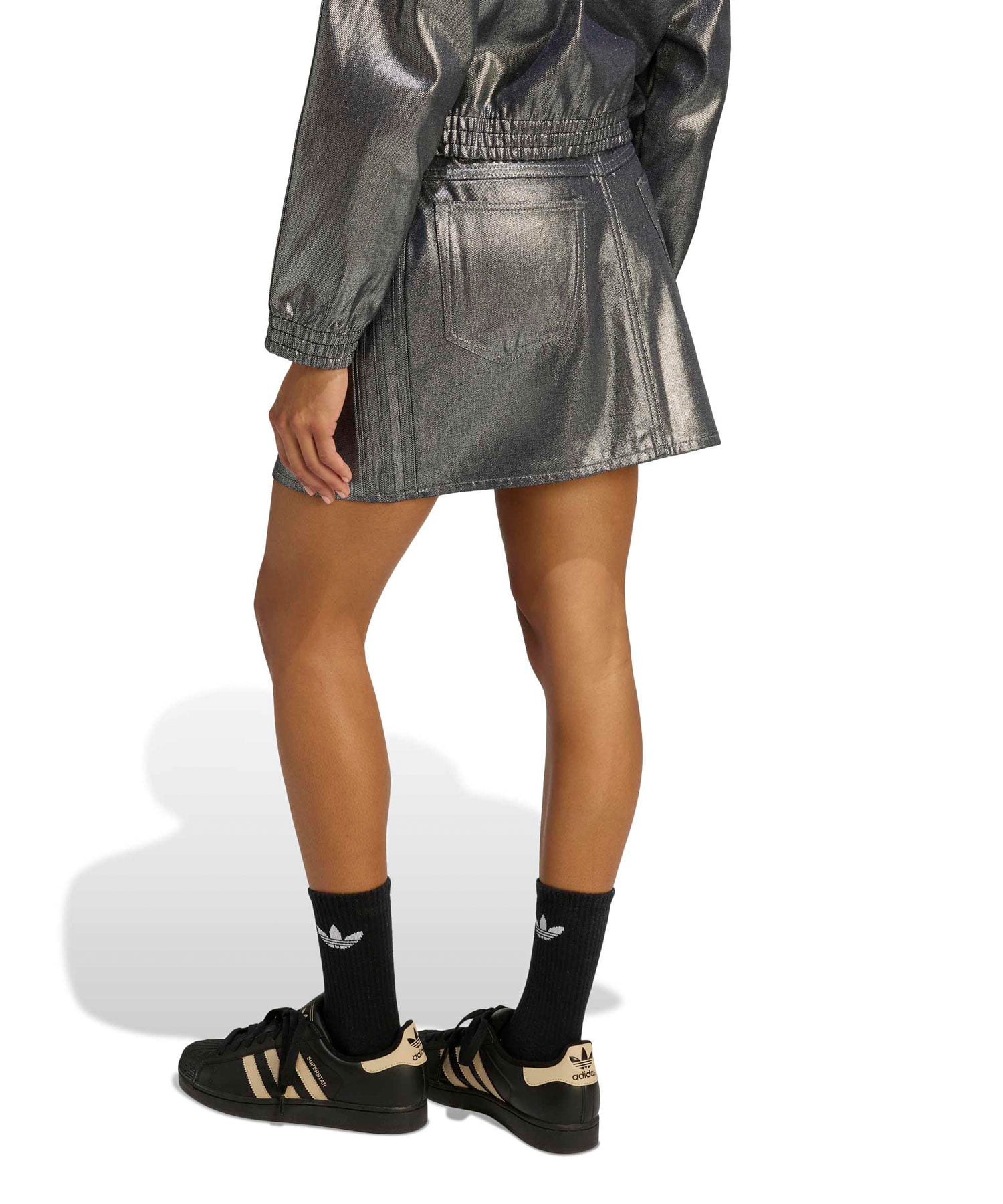 adidas 3 STRIPES SKIRT DENIM シルバーメタリックの画像