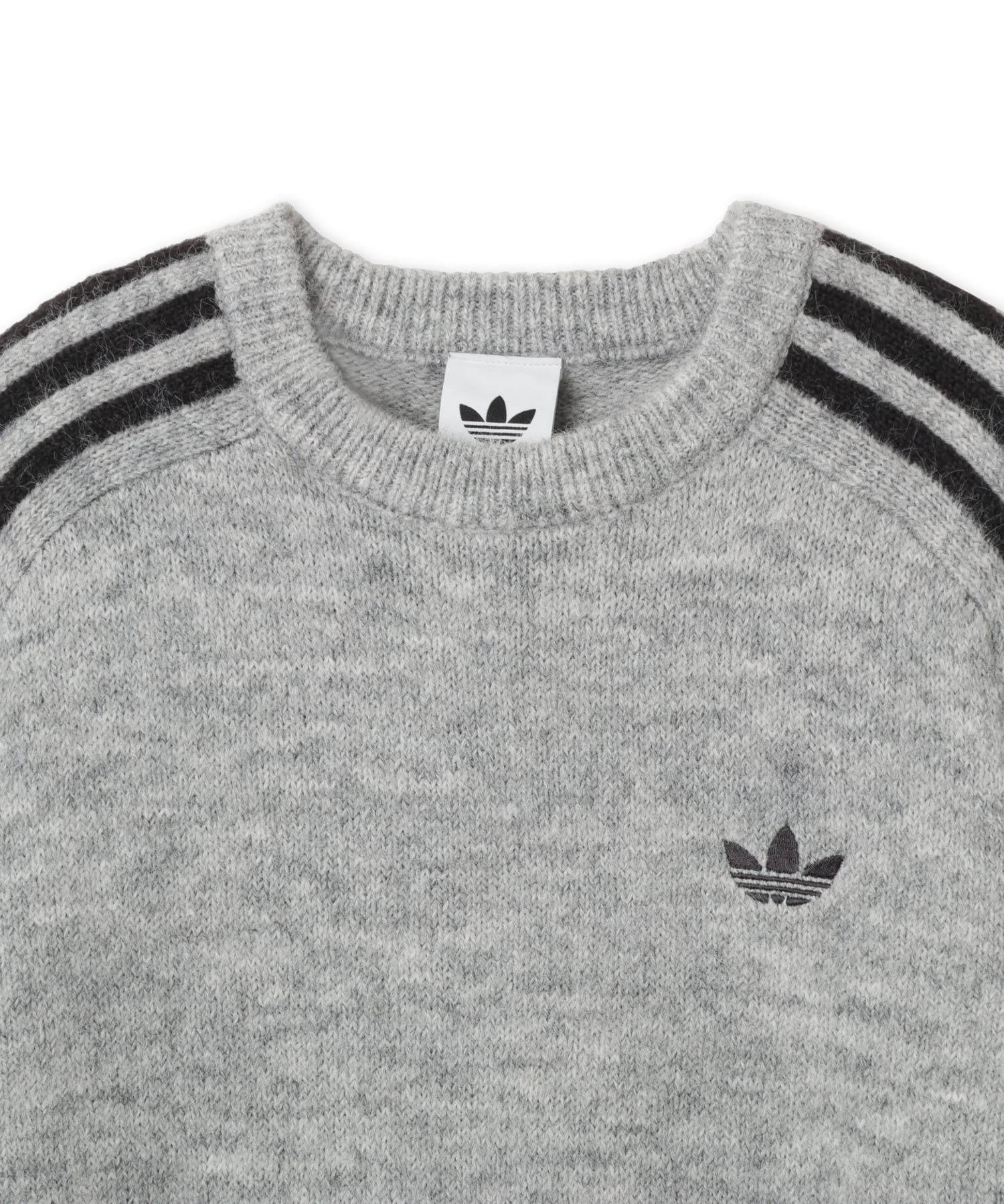 adidas 3 STRIPES FLUFFY KNIT CREW ミディアムグレーヘザーの画像
