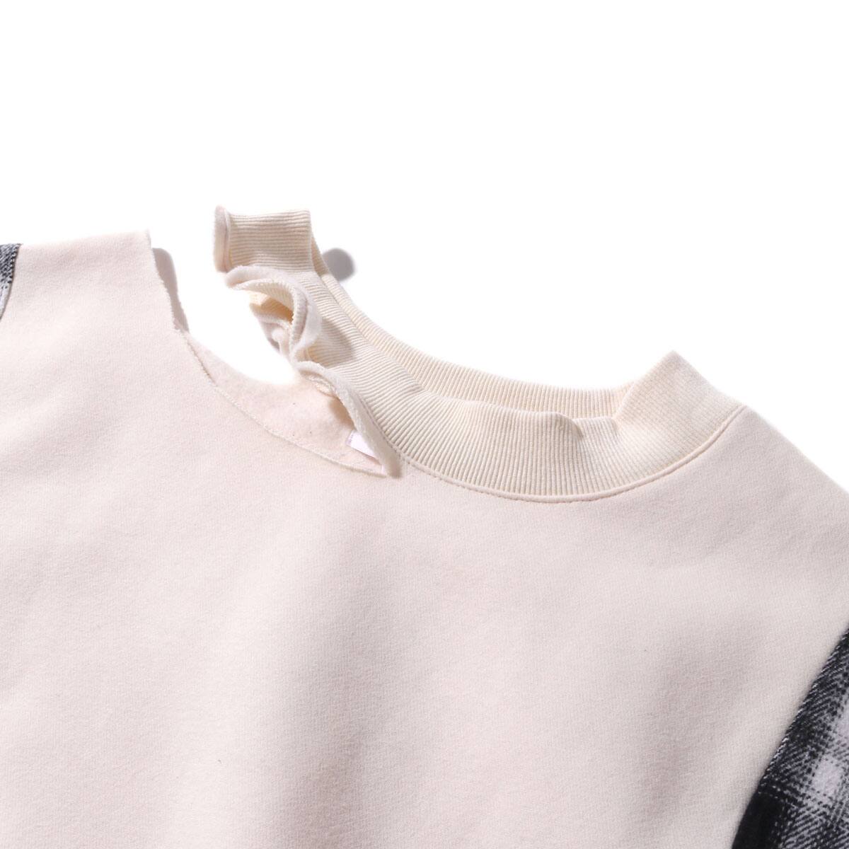 atmos pink 袖チェックダメージネックトップス TX OWHの画像