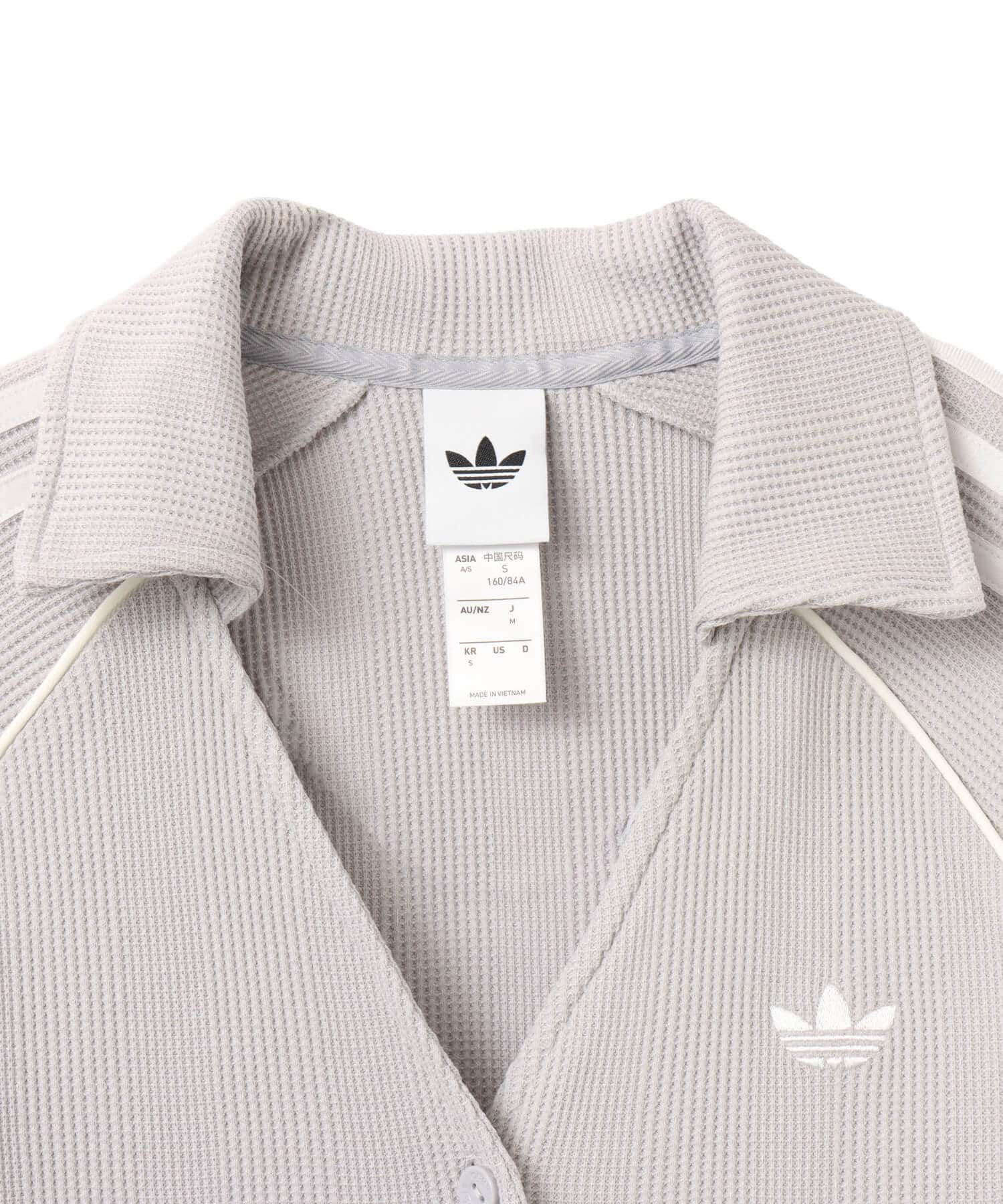 adidas BUTTON DOWN WAFFLE LONG-SLEEVE TOP グレーツーの画像
