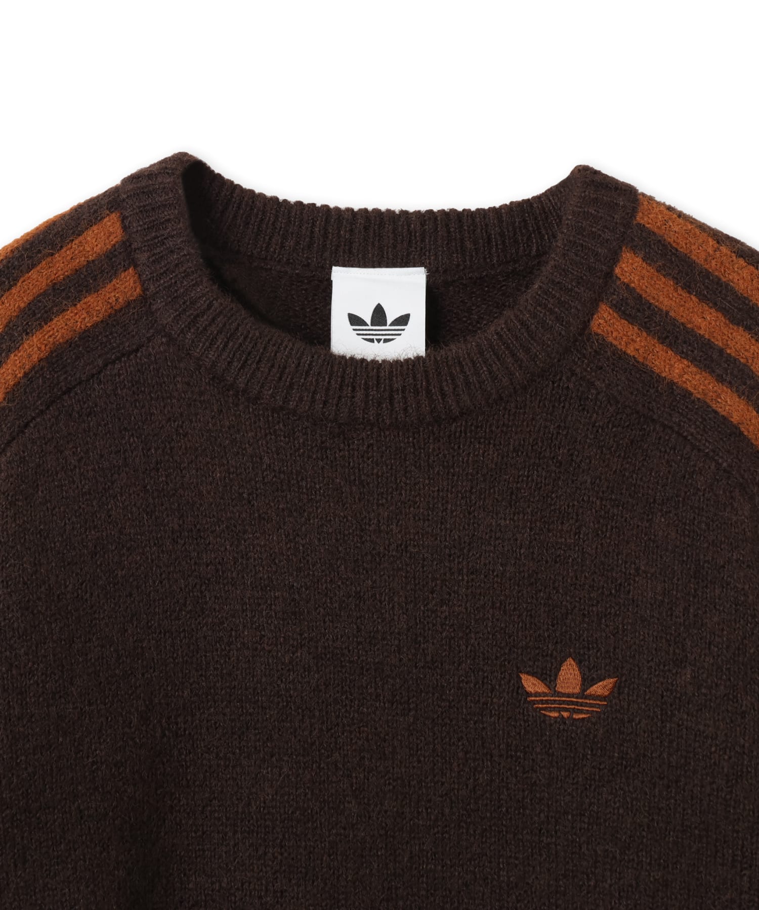 adidas 3 STRIPES FLUFFY KNIT CREW オーロラコーヒーの画像