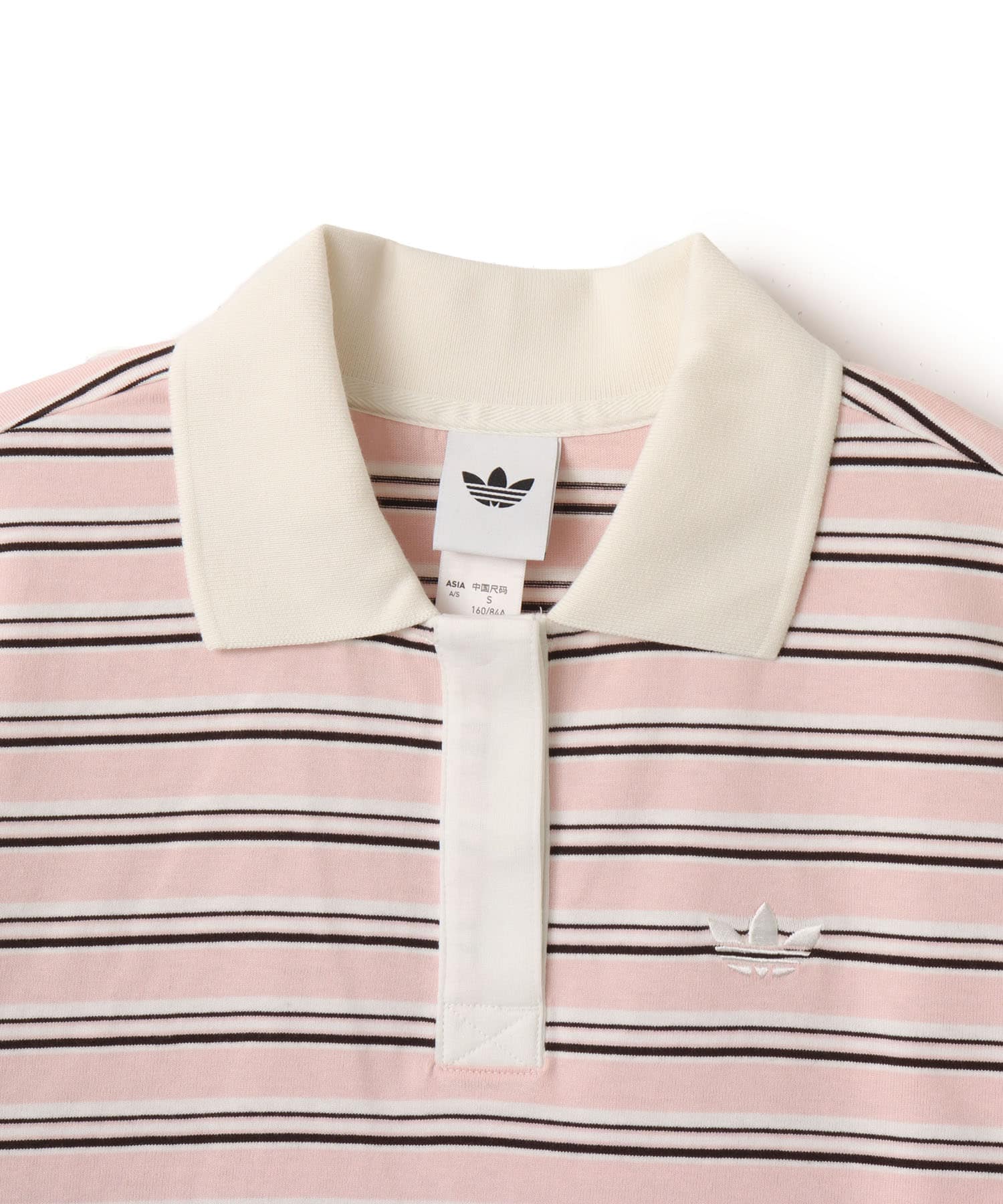 adidas STRIPED OVZD LS POLO SHIRT サンディーピンクの画像
