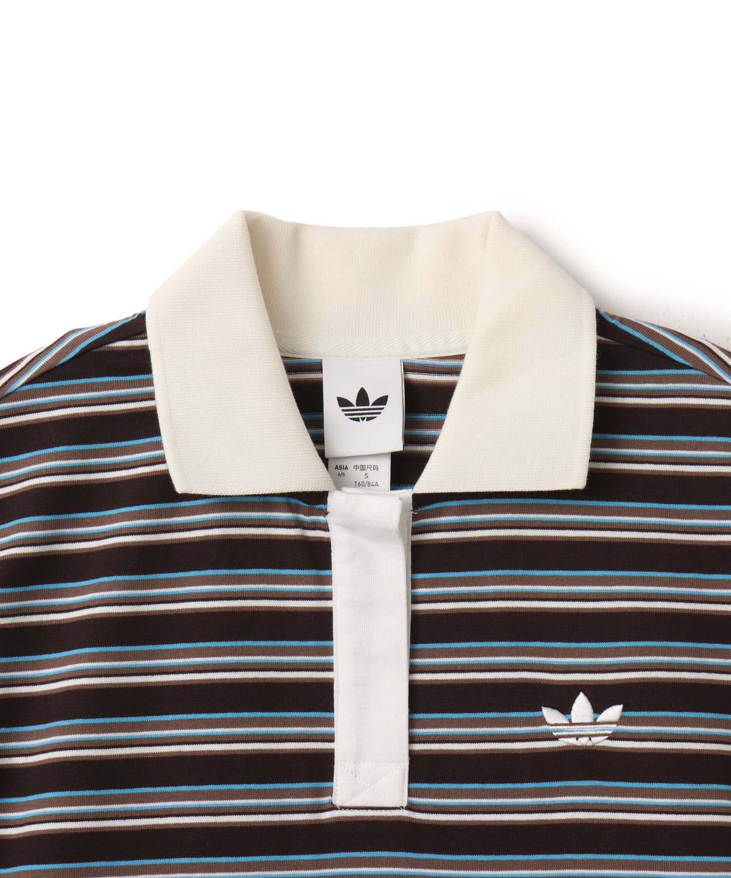 adidas STRIPED OVZD LS POLO SHIRT オーロラコーヒーの画像