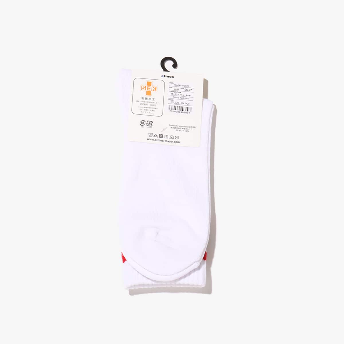 atmos COLOR LINE SOCKS WHITE X REDの画像