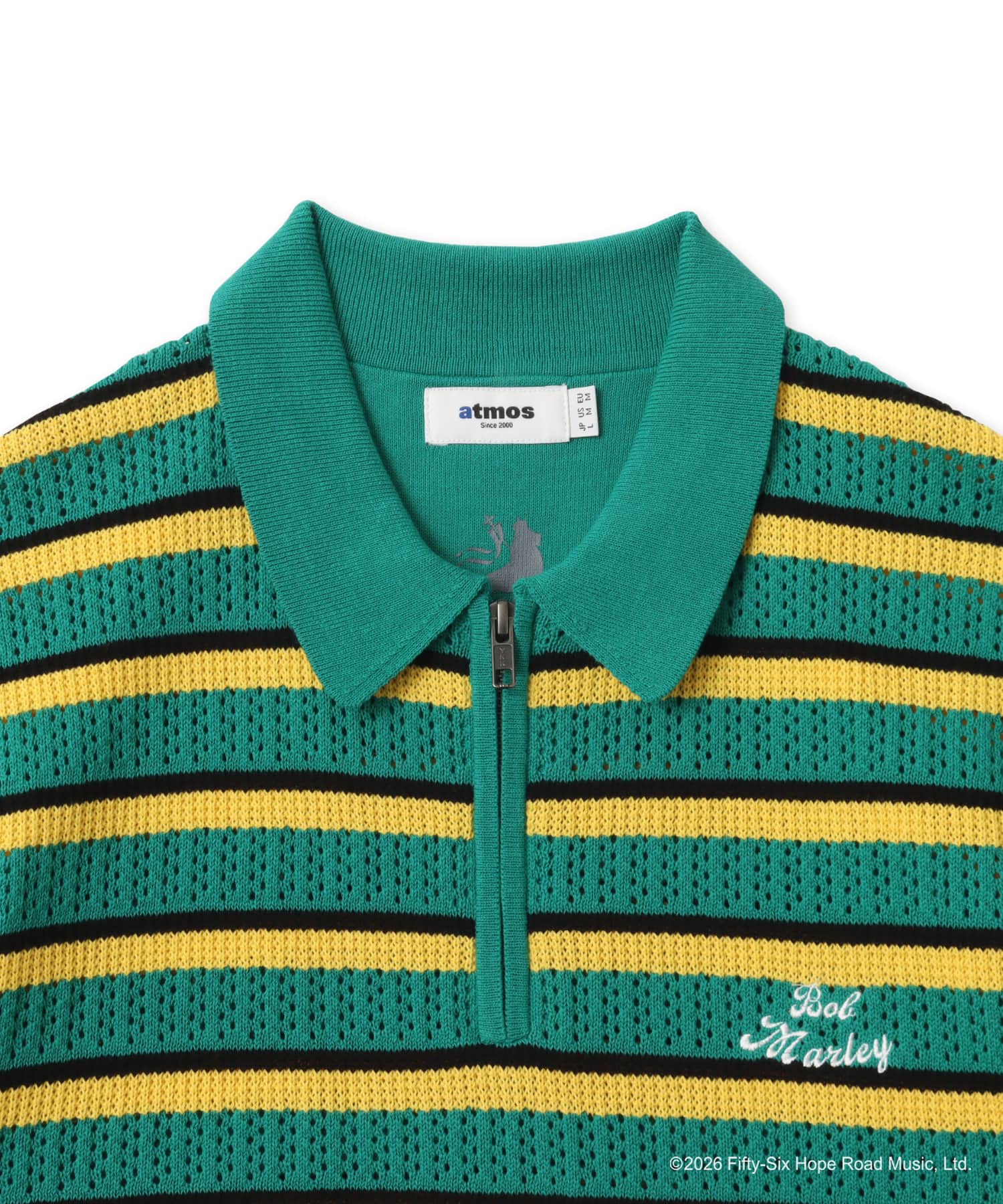 atmos x BOB MARLEY Jacquard Border Knit Polo GREENの画像