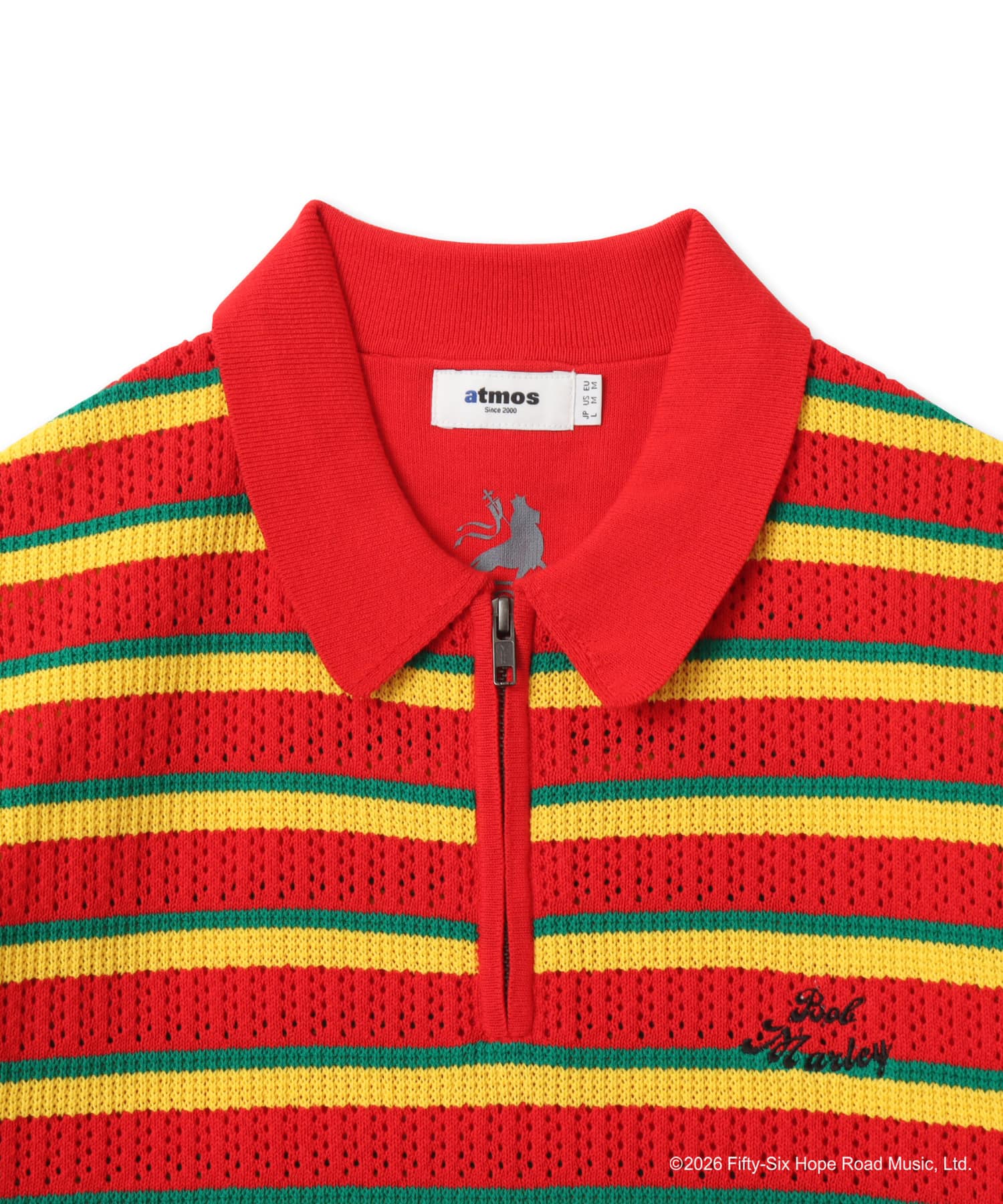 atmos x BOB MARLEY Jacquard Border Knit Polo ORANGEの画像