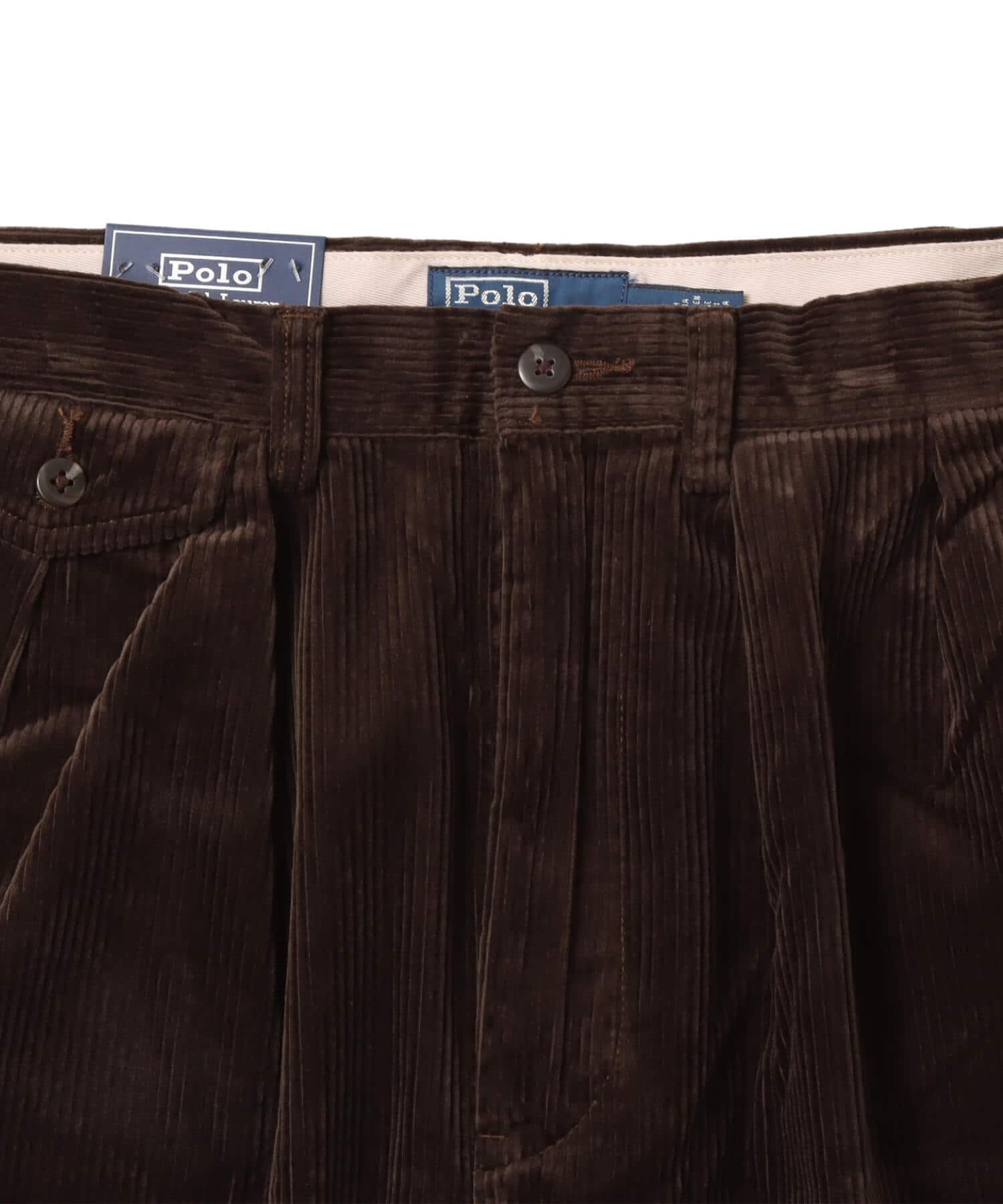 POLO RALPH LAUREN RALAXED FIT CORDUROY WHITMAN CHINO PLEATED PANTS MADISON BROWN Xの画像