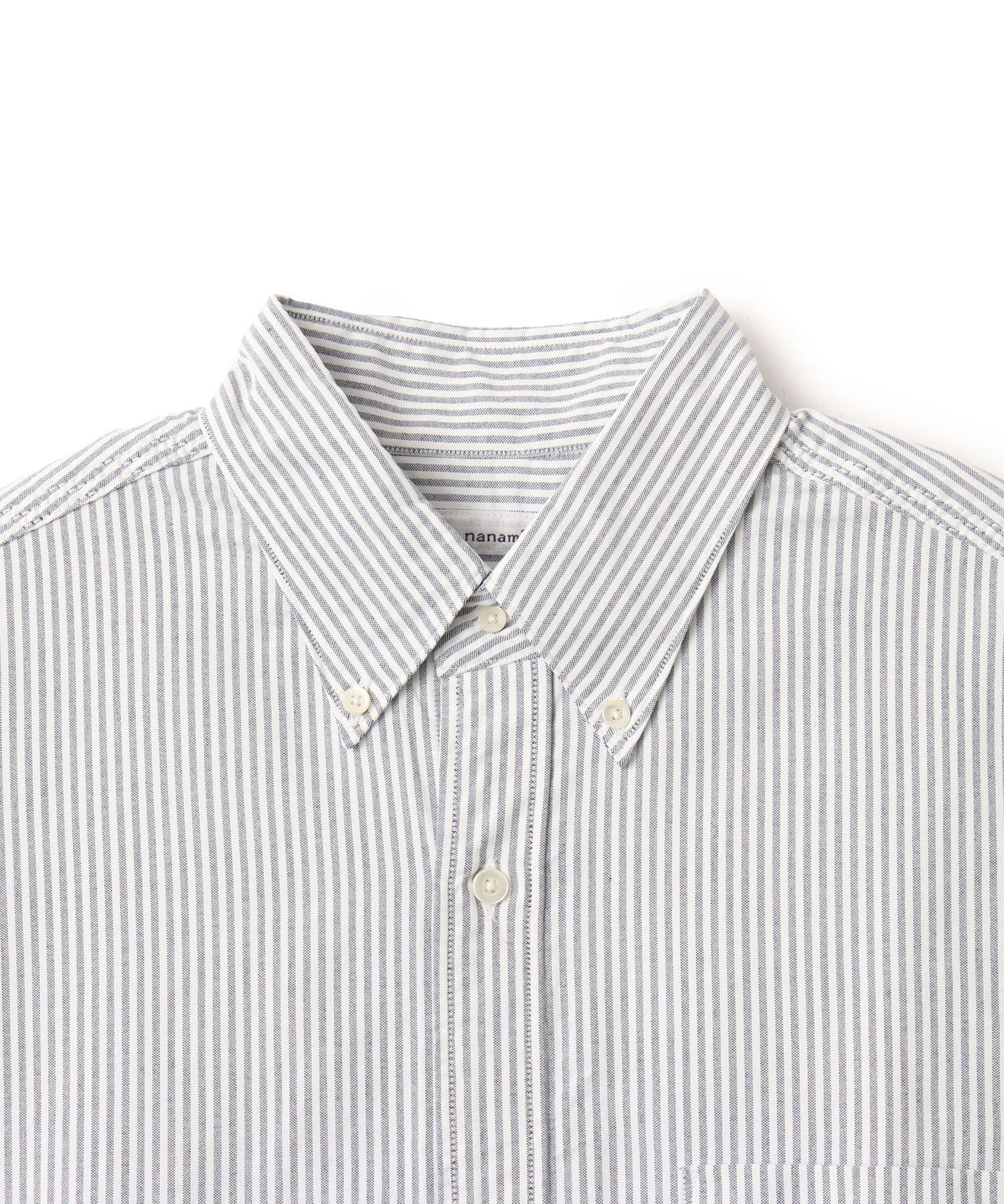nanamica Button Down Stripe Wind Shirt Navyの画像