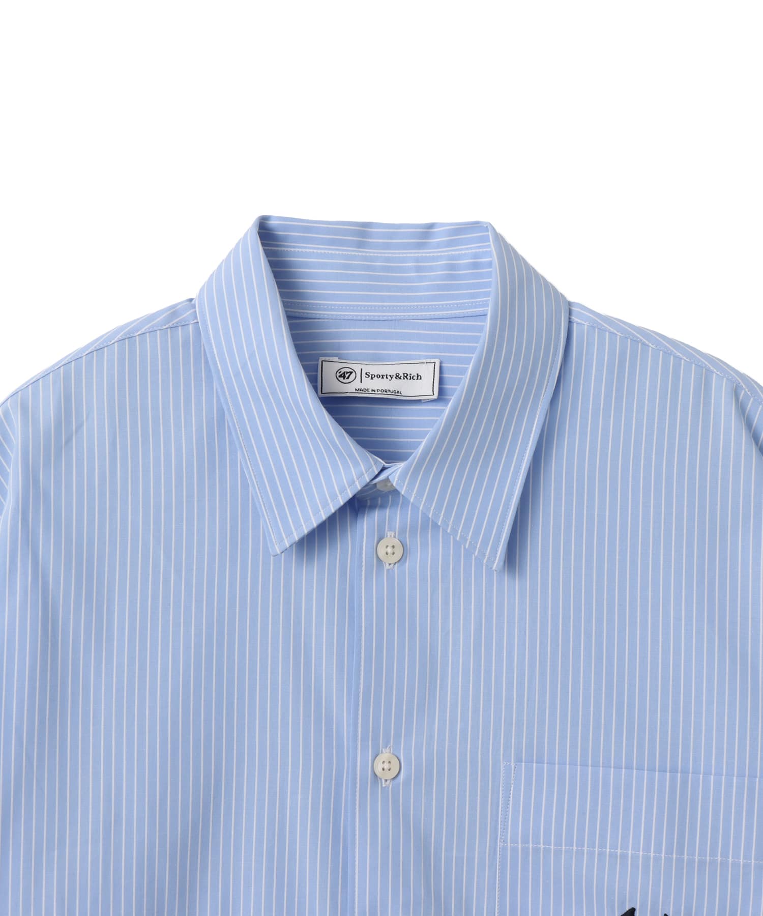 SPORTY＆RICH Heritage Yankees Serif Oversized Shirt Blue Stripeの画像