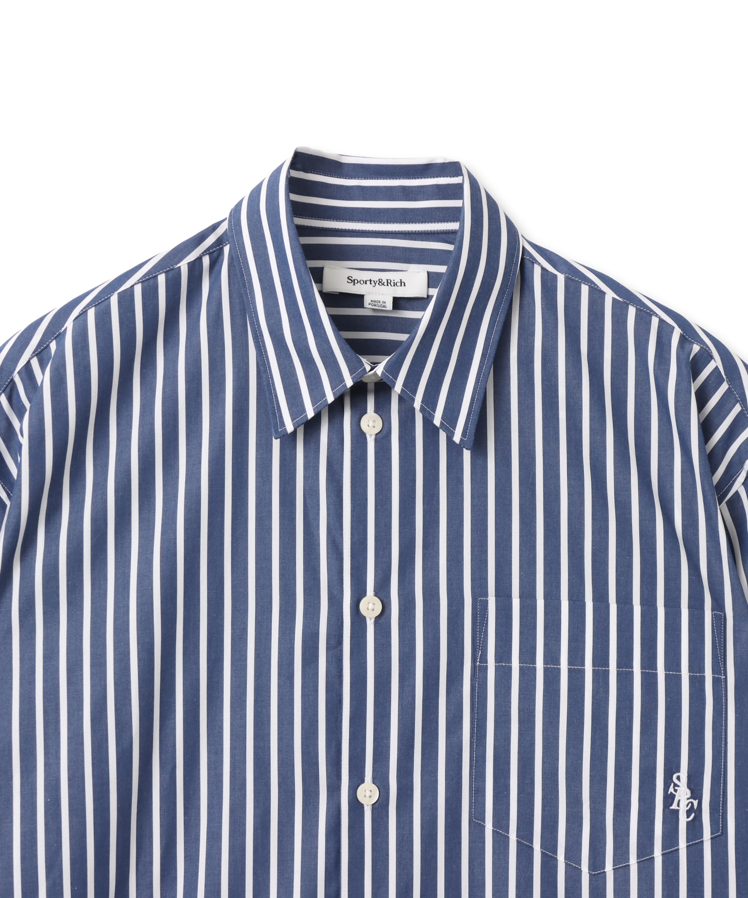 SPORTY＆RICH SRC Oversized Shirt Navy Stripeの画像