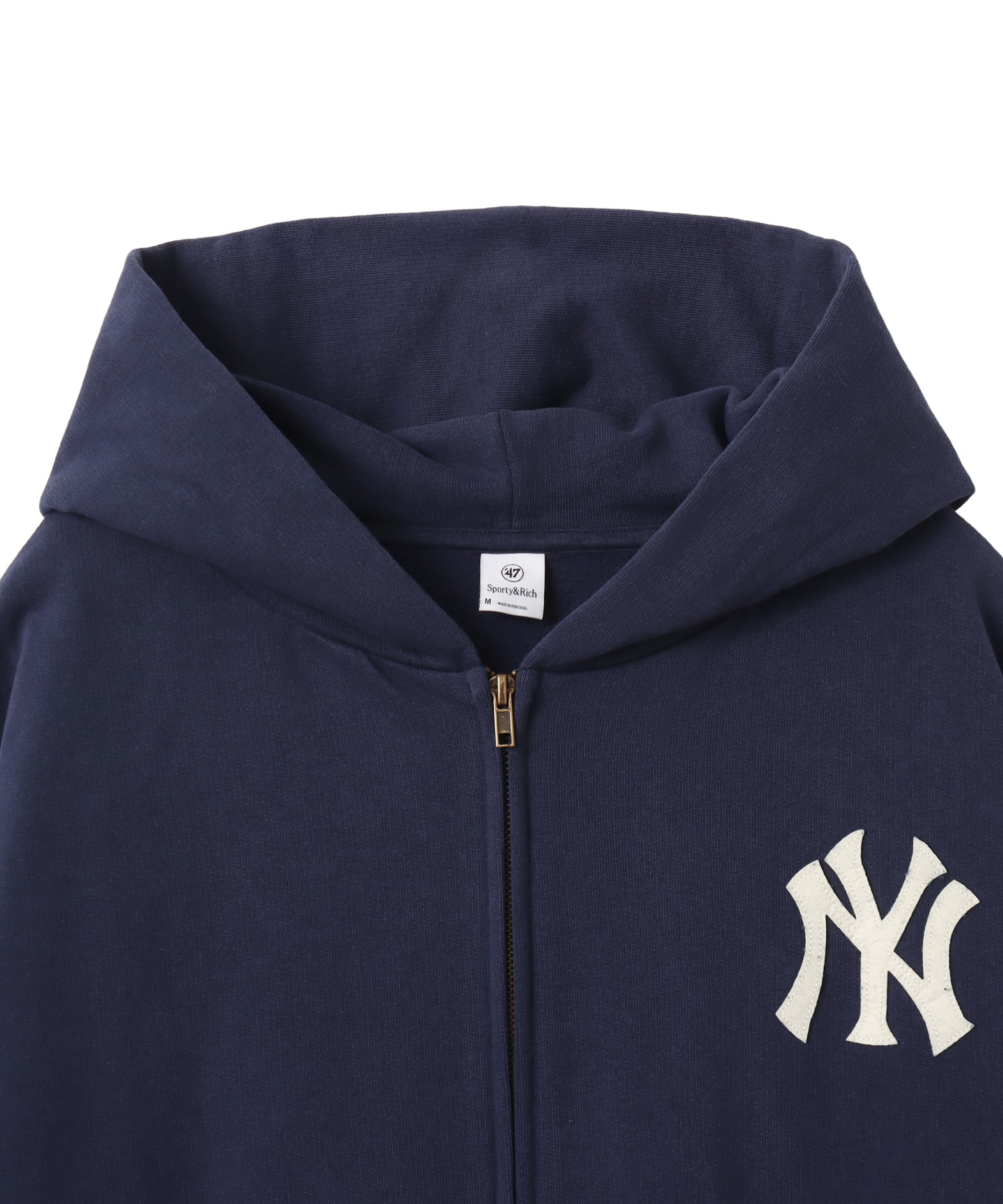 SPORTY＆RICH Heritage Yankees Serif Zip Hoodie Dark Navyの画像