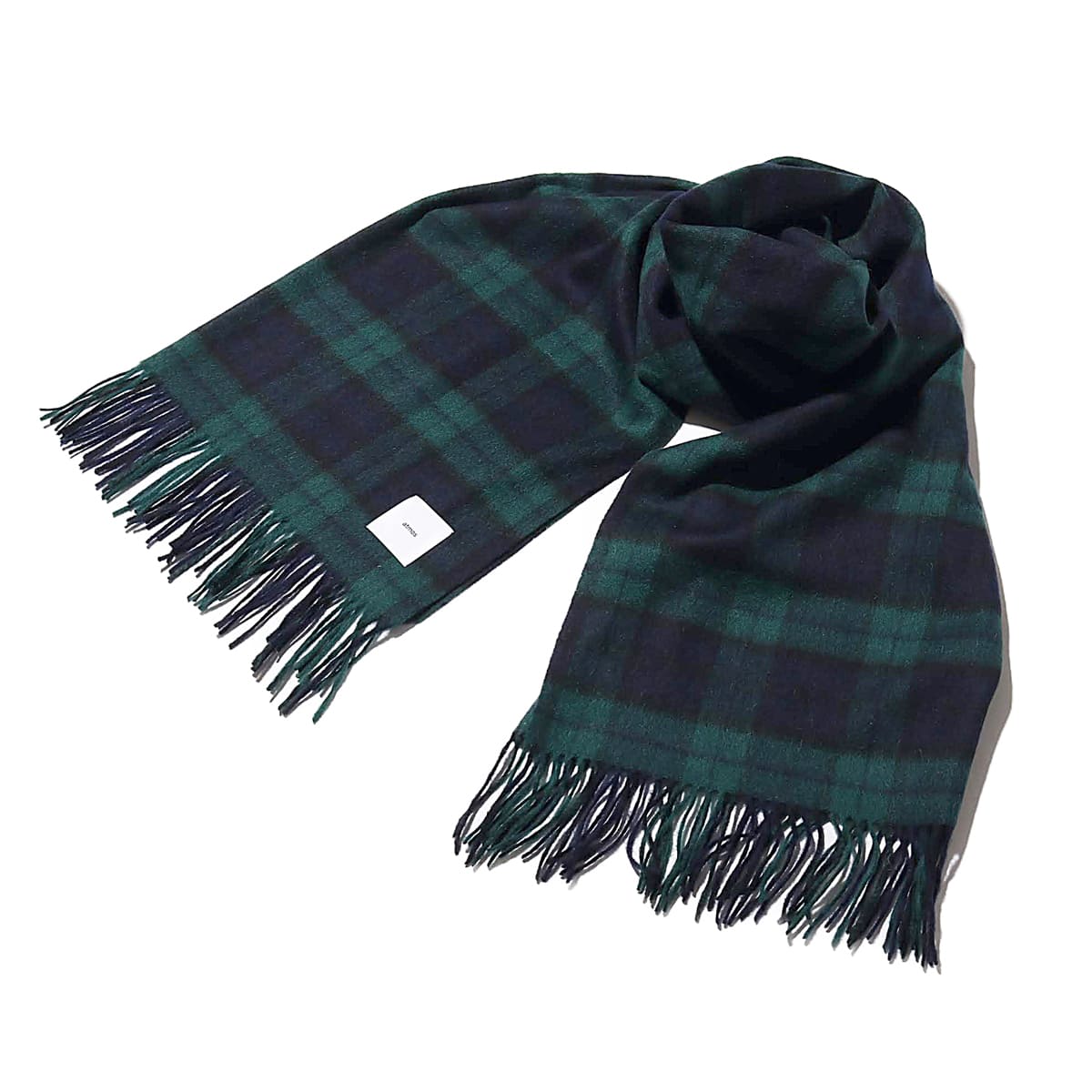 atmos pink カシミヤ ブレンド チェック ストール BLACK CHECKの画像