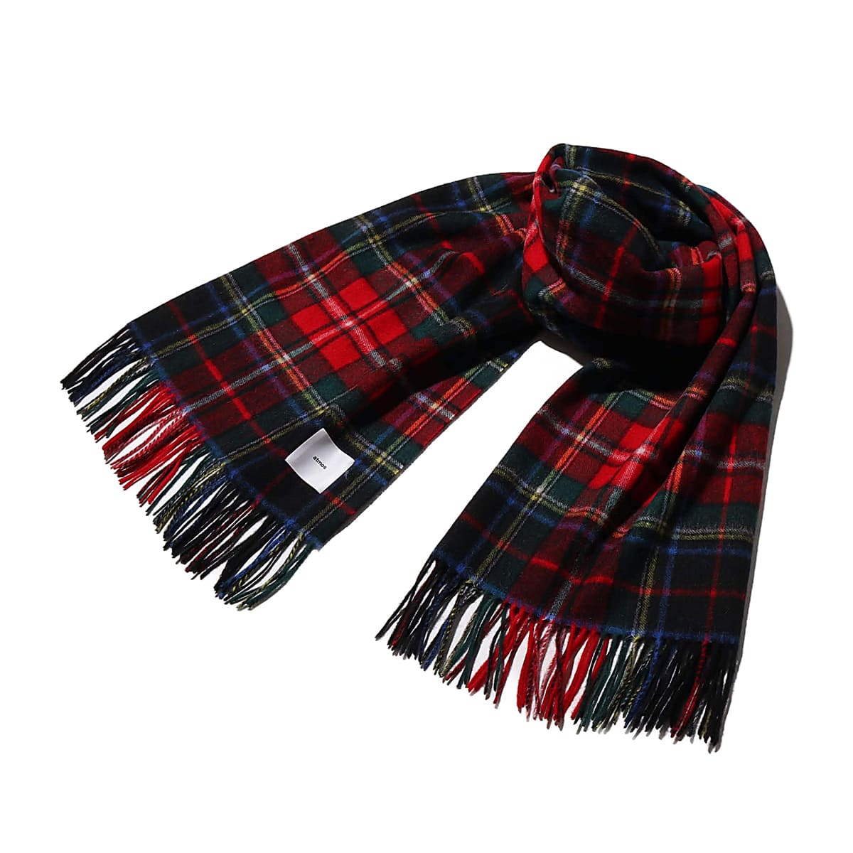 atmos pink カシミヤ ブレンド チェック ストール NAVY CHECKの画像