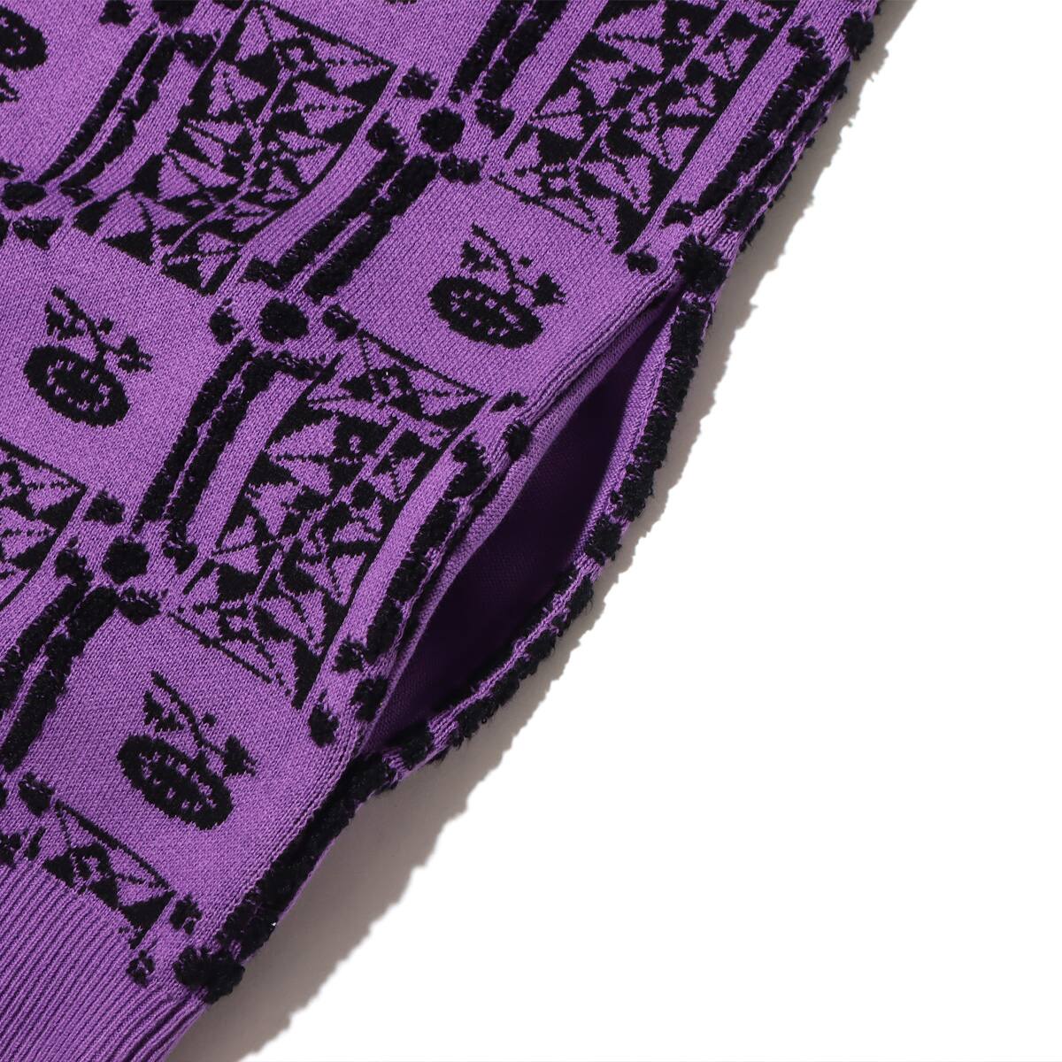 ANNA SUI NYC 総柄ブークレ ニットカーデ PURPLE 22FA-I