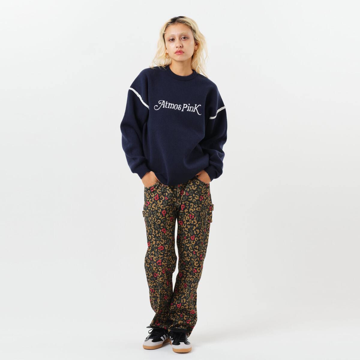 atmos pink Logo Knit Top NAVY の画像