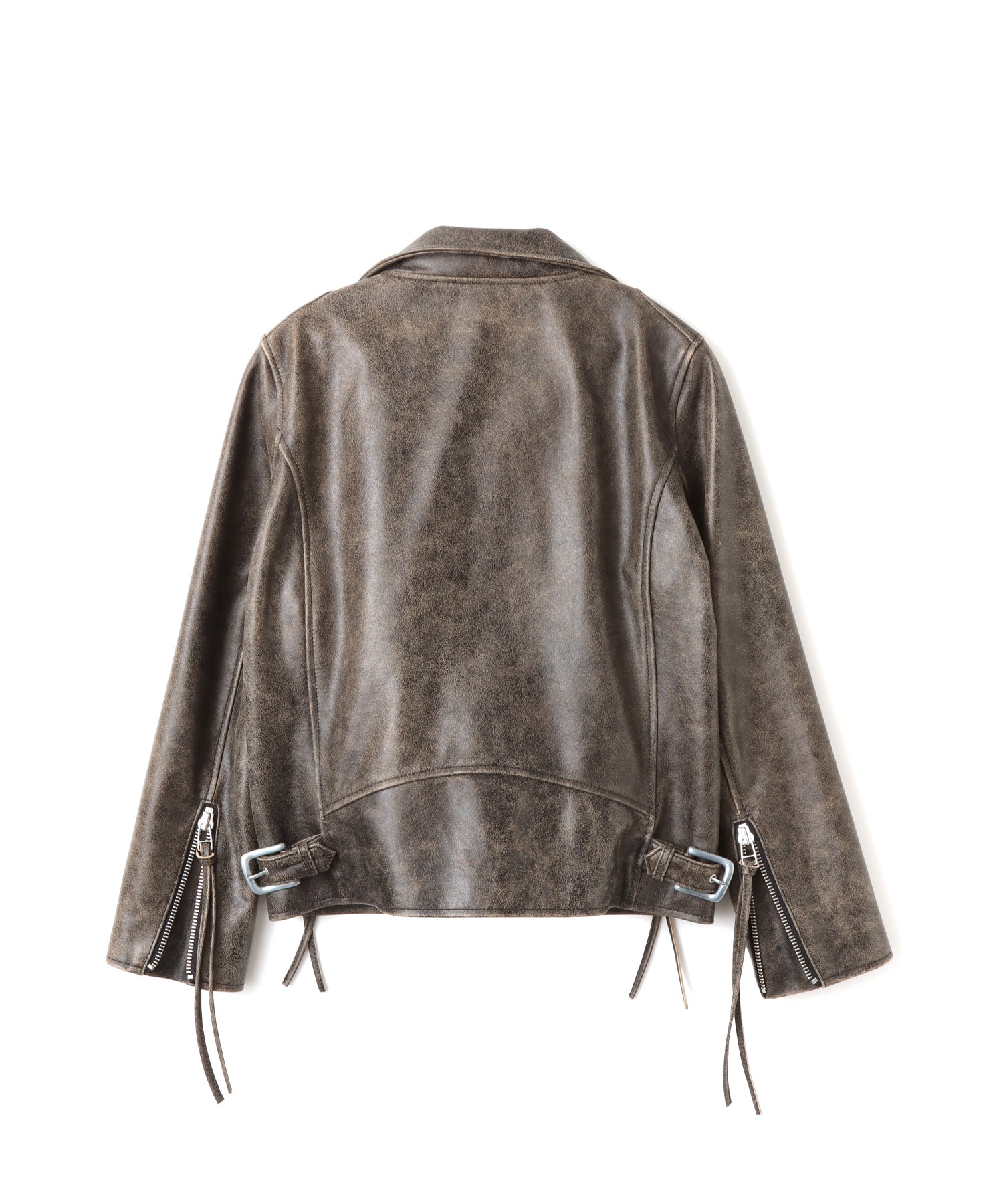 atmos pink Distressed Leather Jacket BROWNの画像